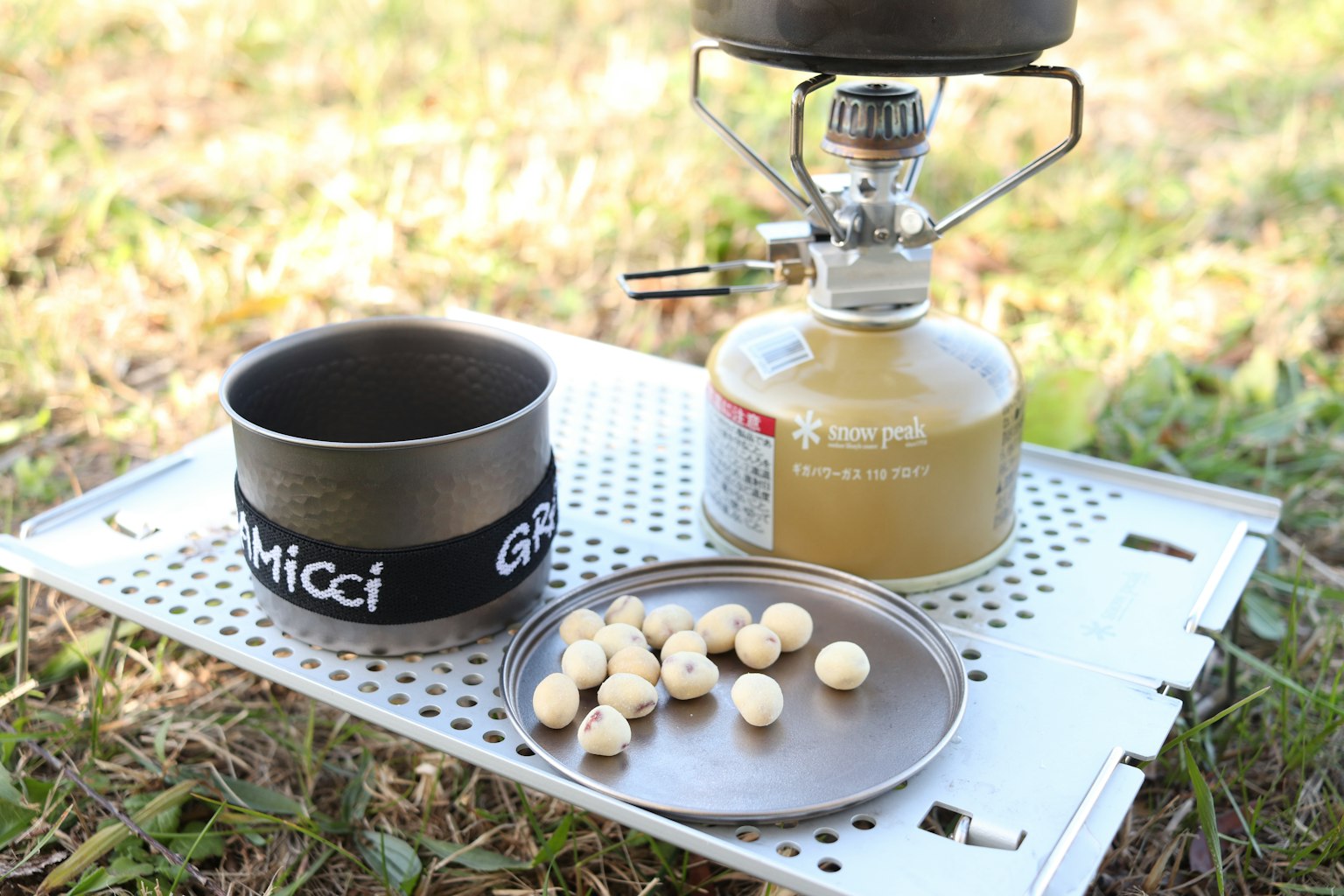 Brûleur à gaz d'extérieur et équipement de cuisson posé sur de l'herbe