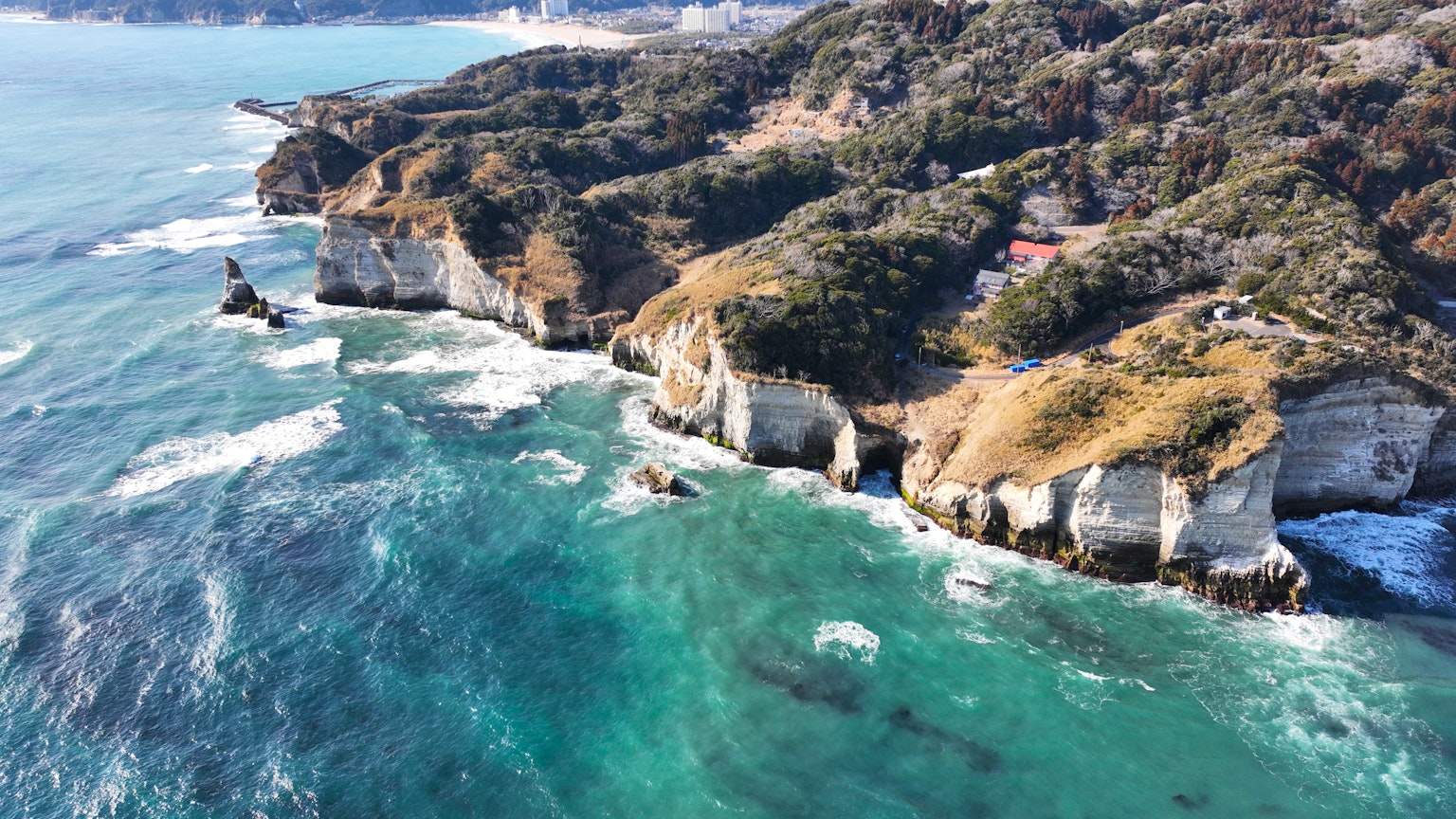 Beautiful view of coastal cliffs and turquoise ocean