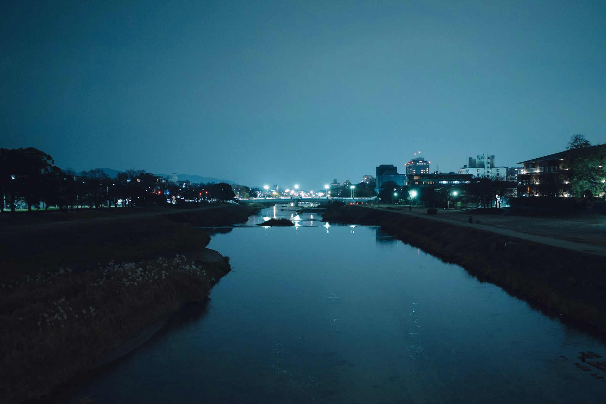 鴨川の夜景と対岸の街並み