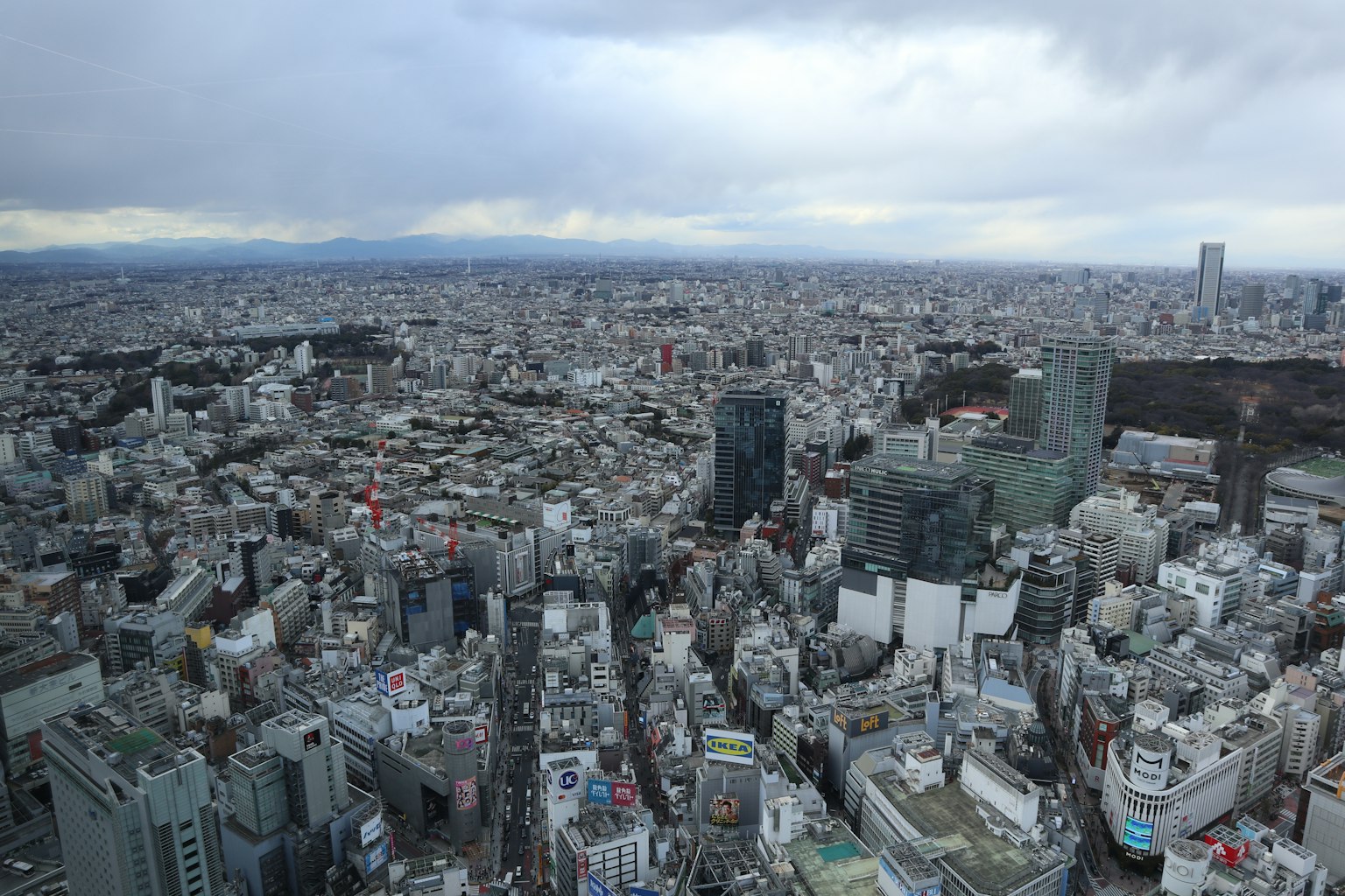 Panoramic view of Tokyo's vast urban landscape and buildings