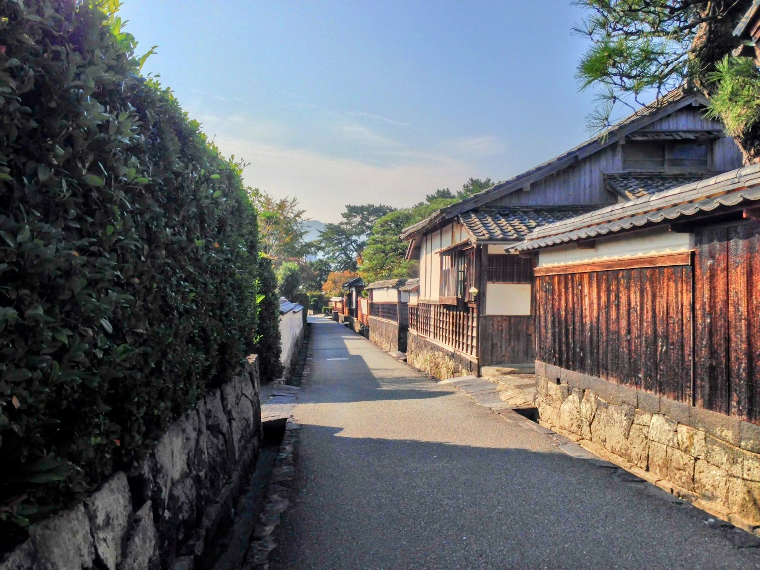 Quiet pathway lined with traditional Japanese houses