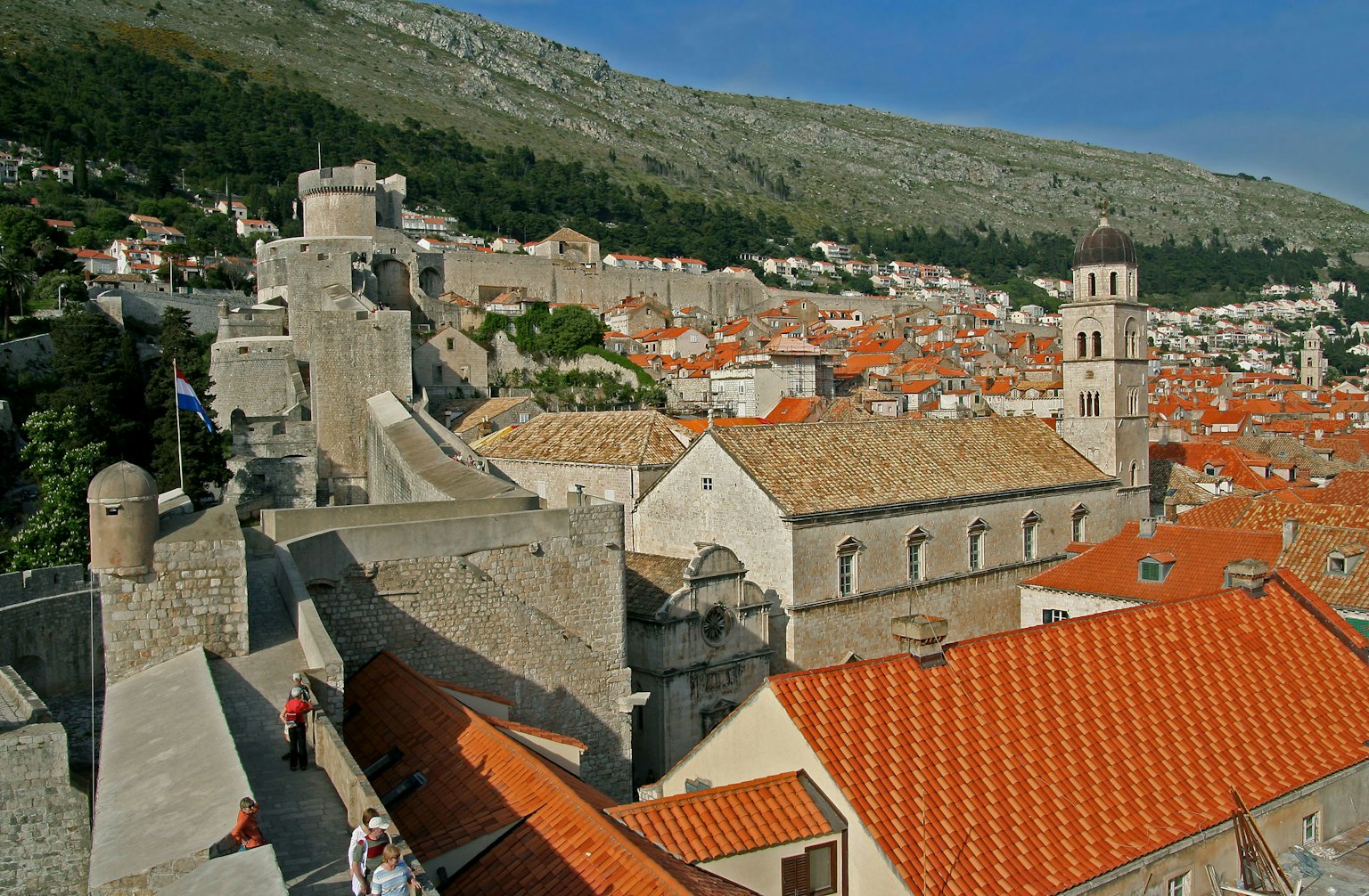 Pemandangan Kota Tua Dubrovnik dengan atap merah yang khas dan dinding batu kuno