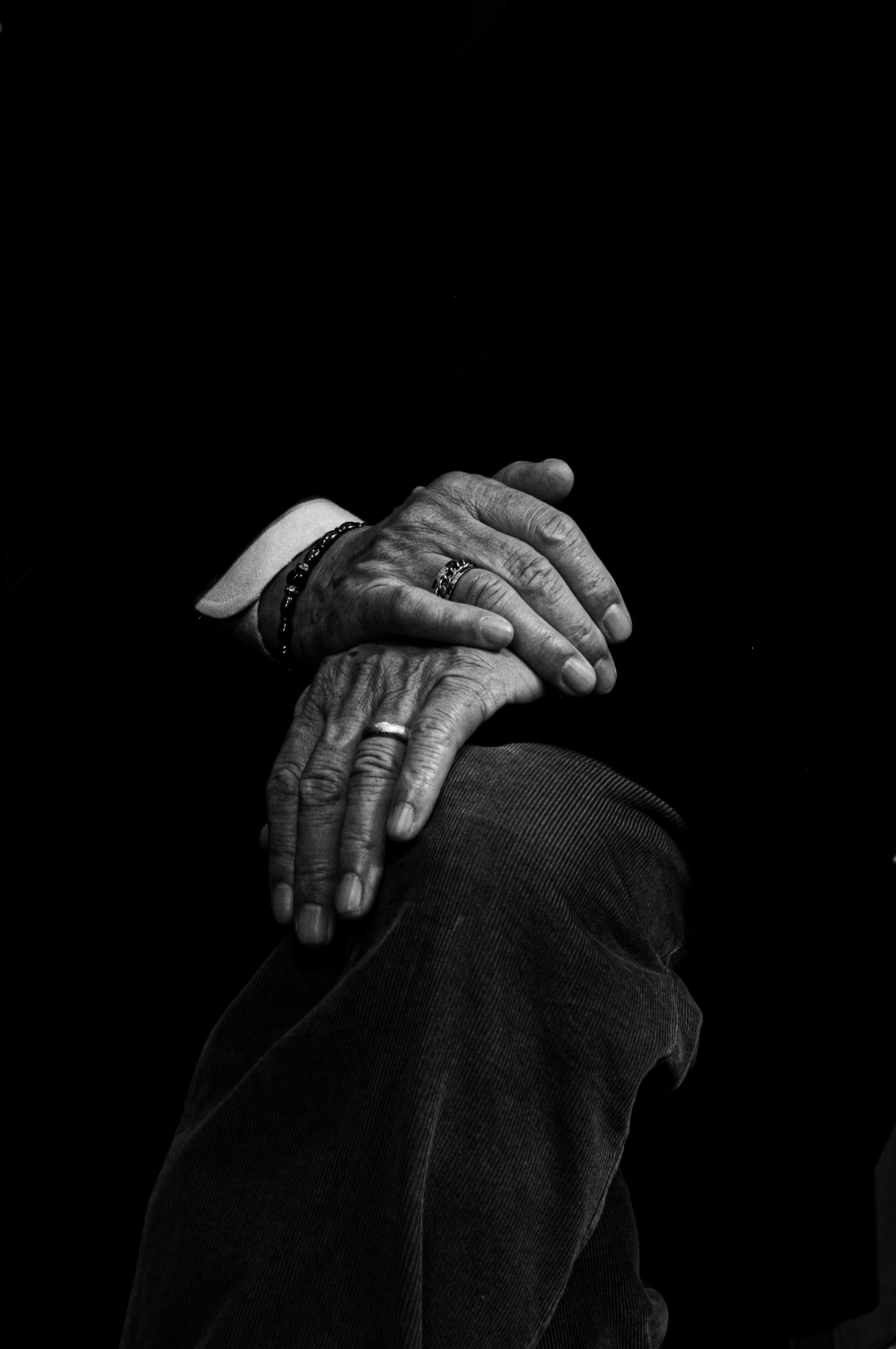 close-up of a hand with wrinkles and scars