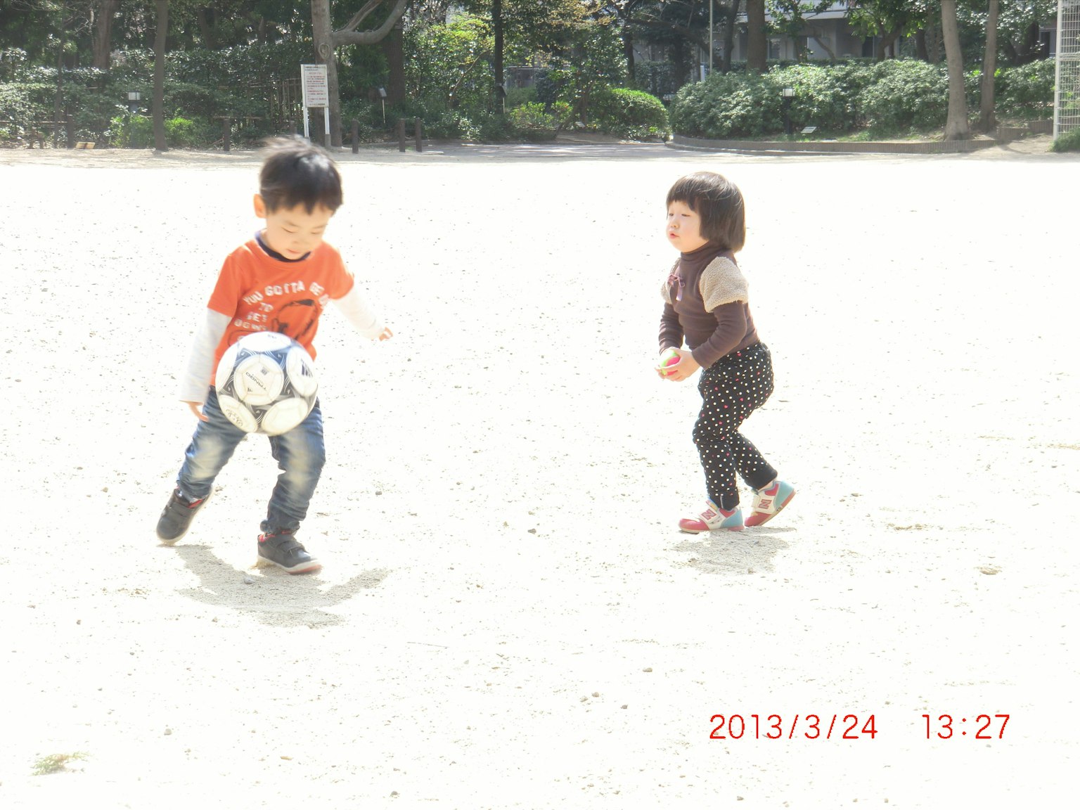 孩子们在公园里踢足球