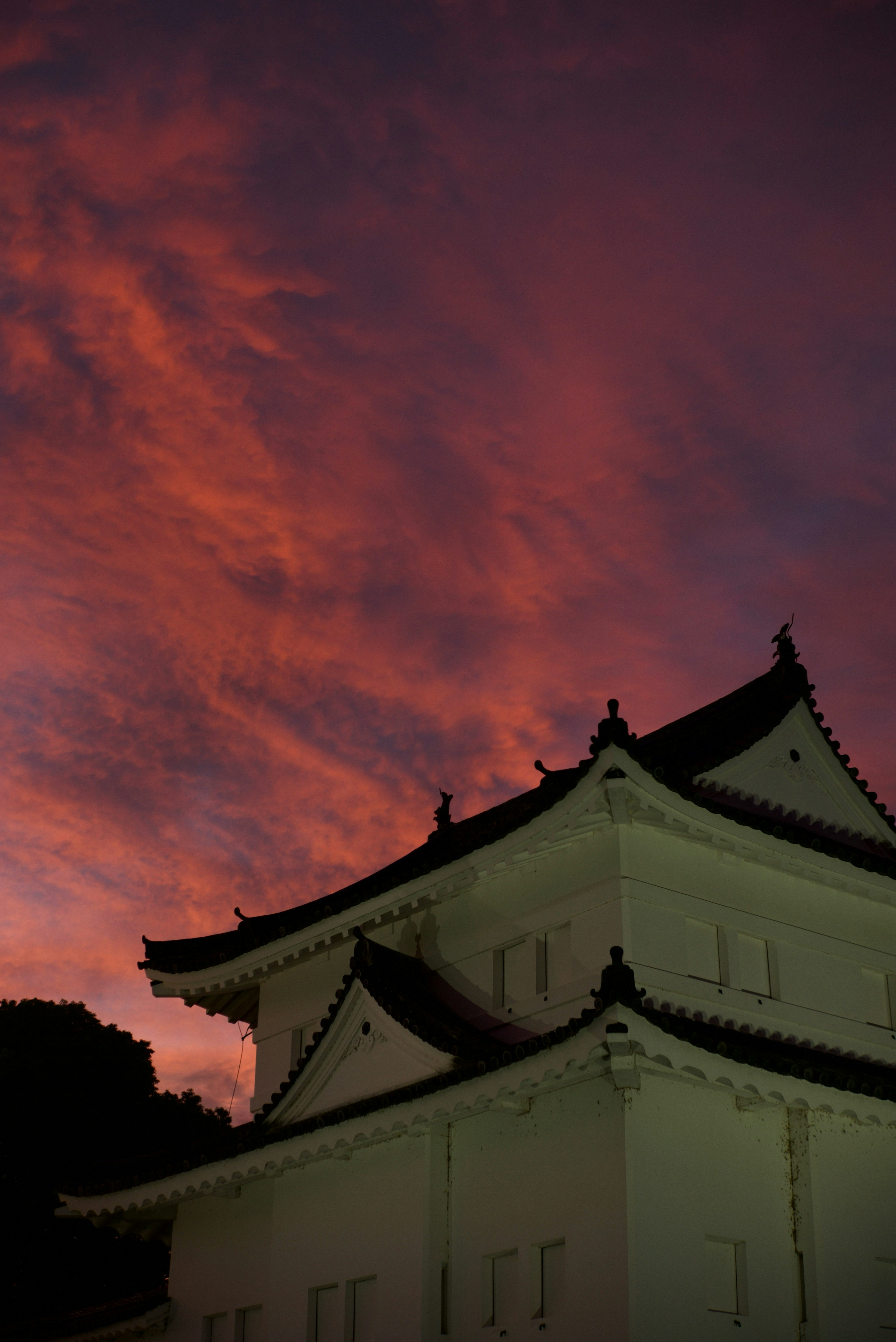 二条城の建物と夕焼けの空