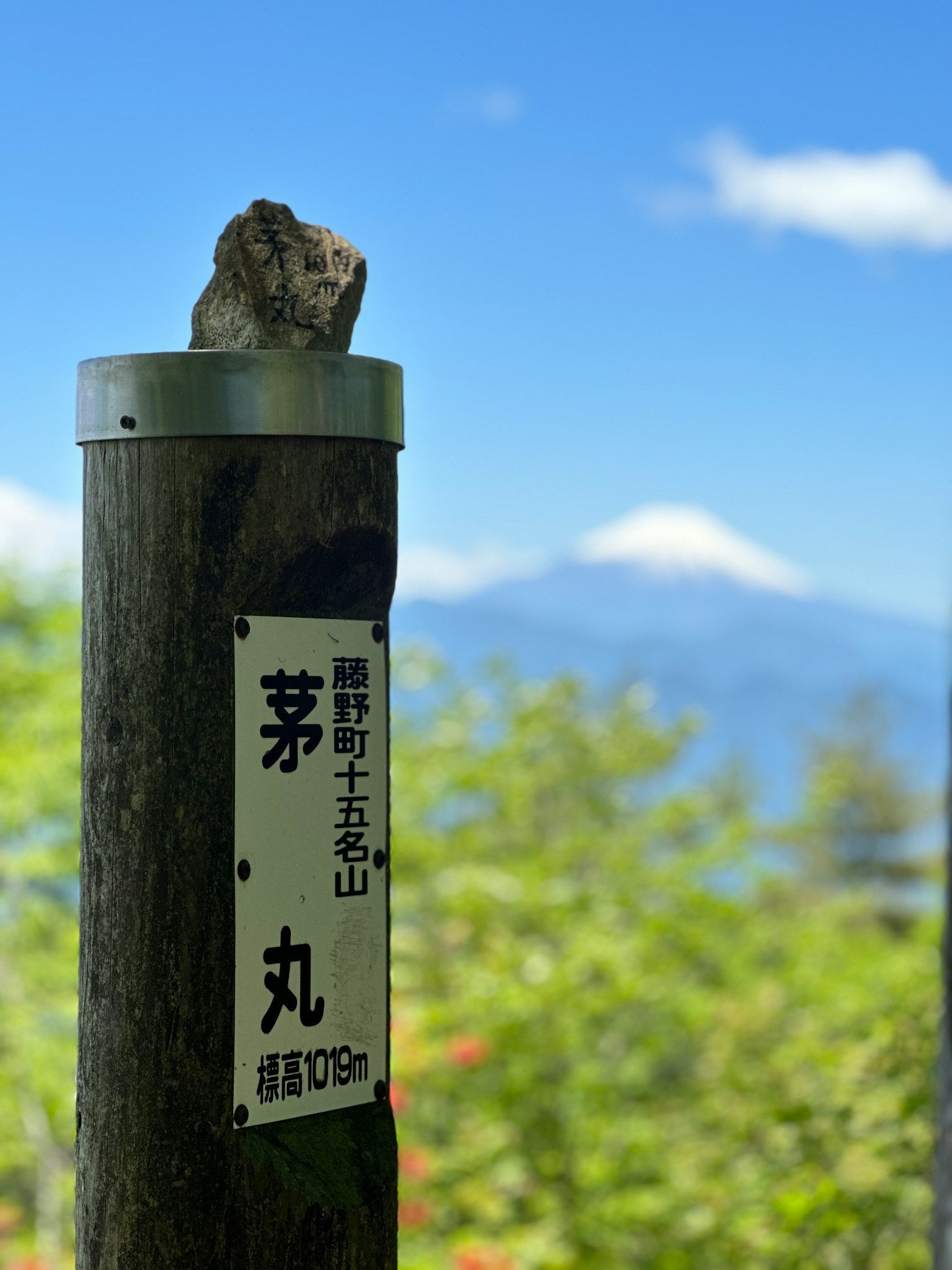 山標誌與背景中的富士山