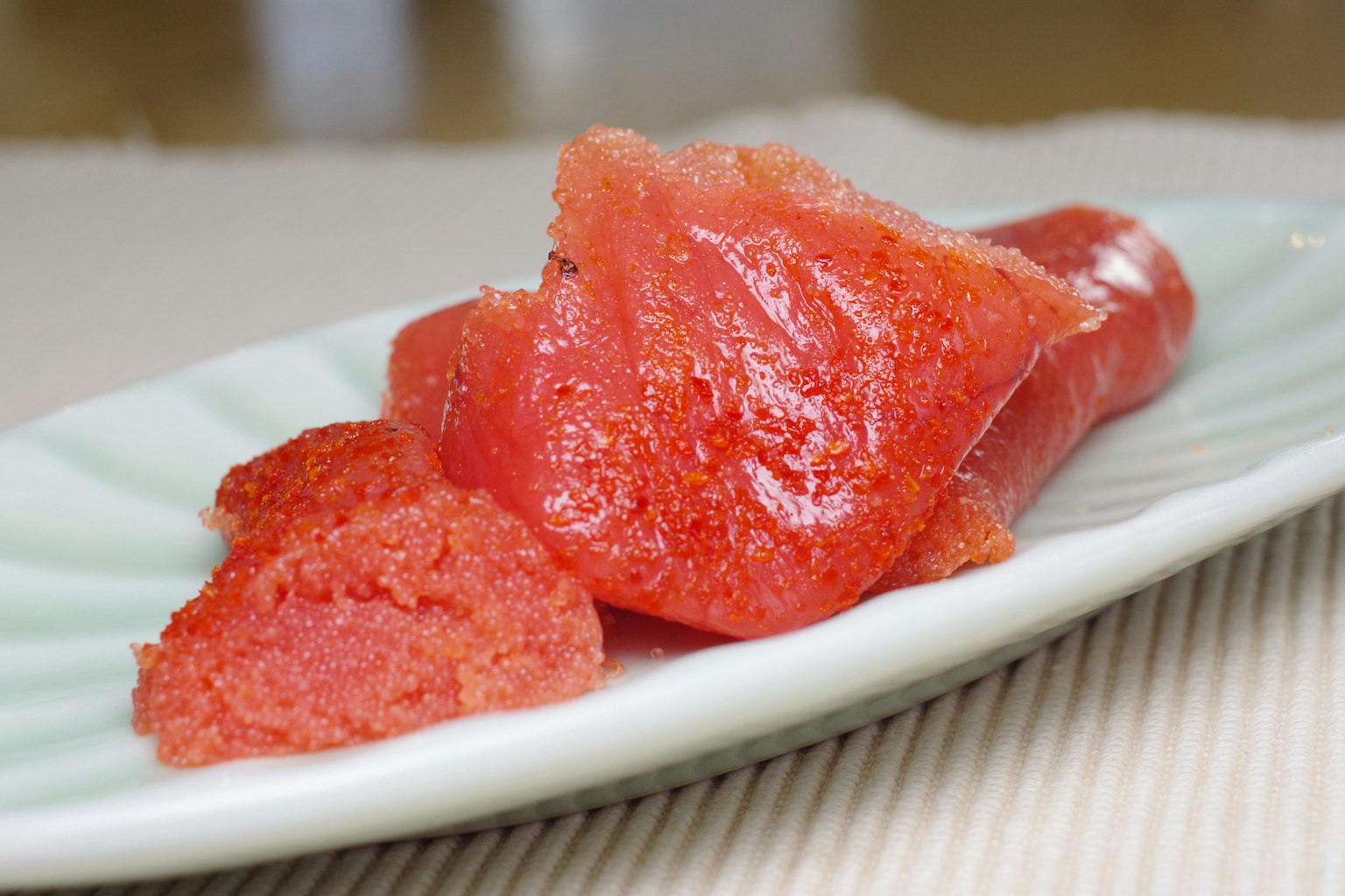 Red fish roe served on a plate