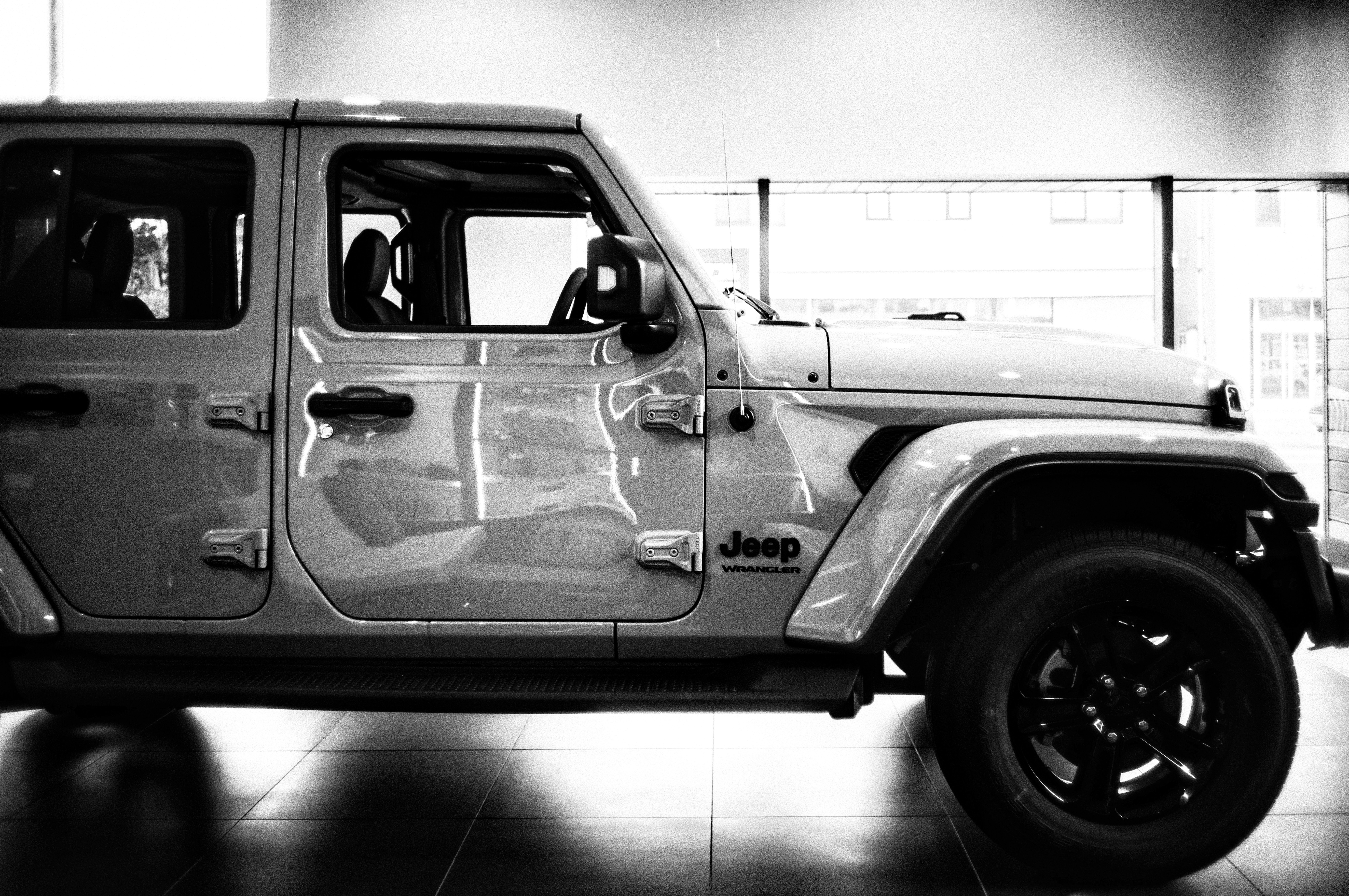 Jeep off-road SUV in a garage