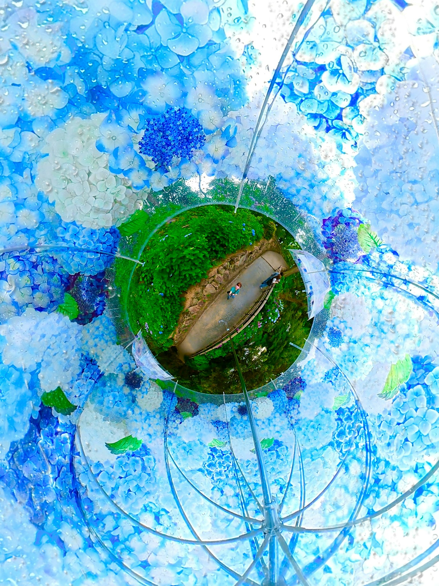 Obra de arte abstracta con hermosos tonos de azul y verde que presenta una concha en el centro