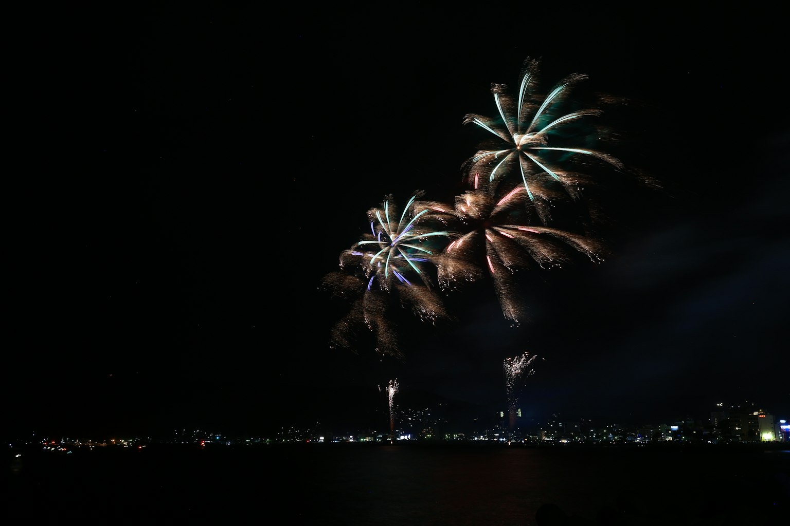 夜空中繽紛的煙火表演