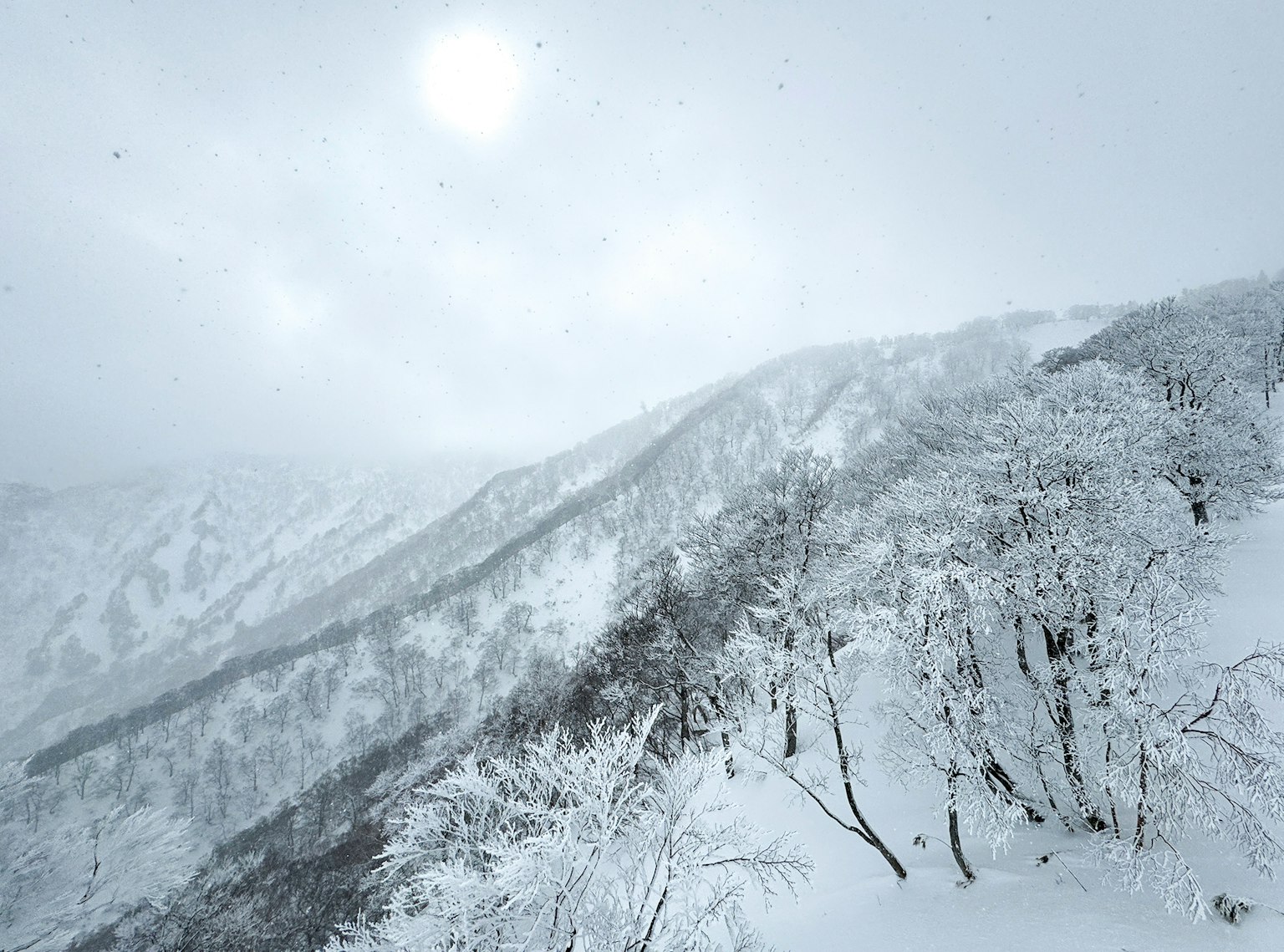 被雪覆蓋的山脈和陰雲密布的天空