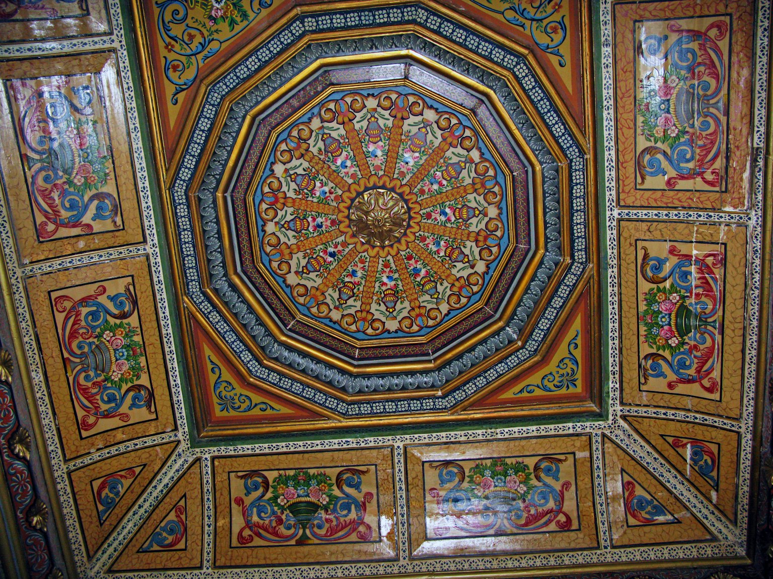 Colorful ornate design of an octagonal ceiling