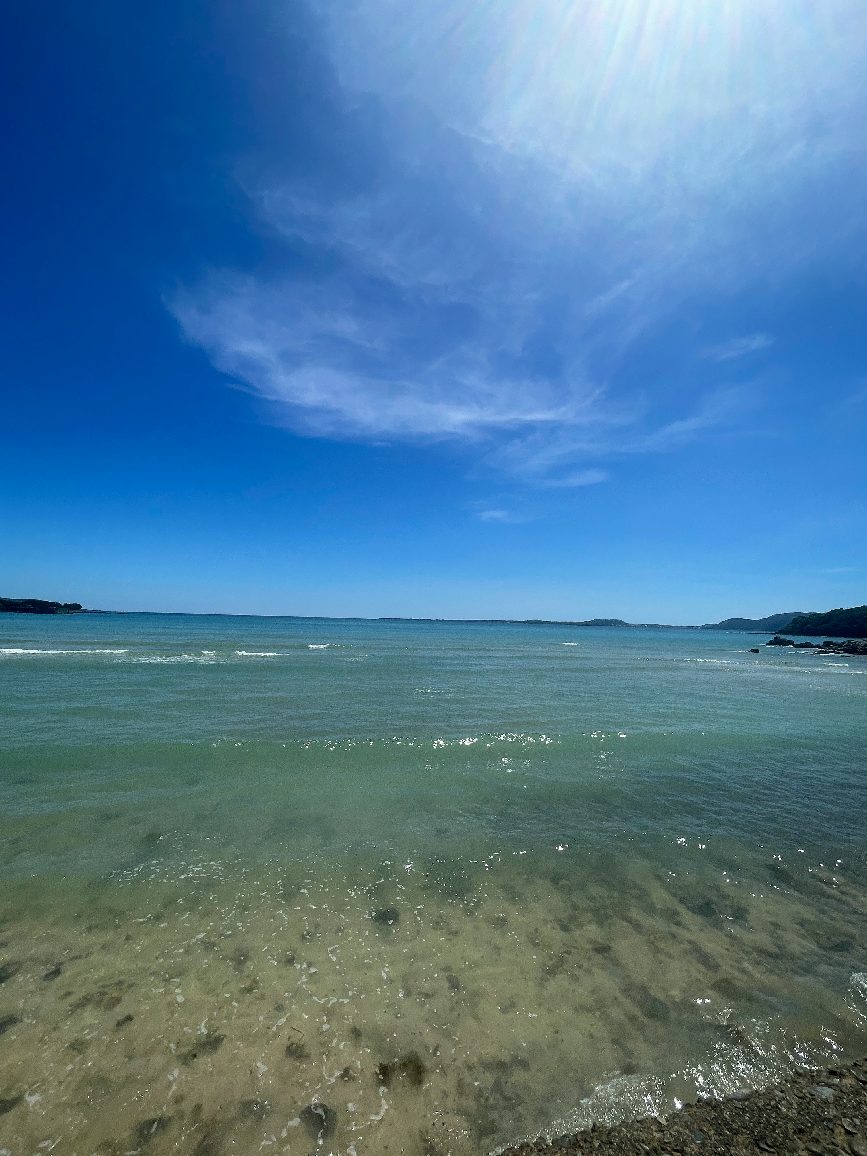 穏やかな海と遠くの水平線が広がる海岸の風景