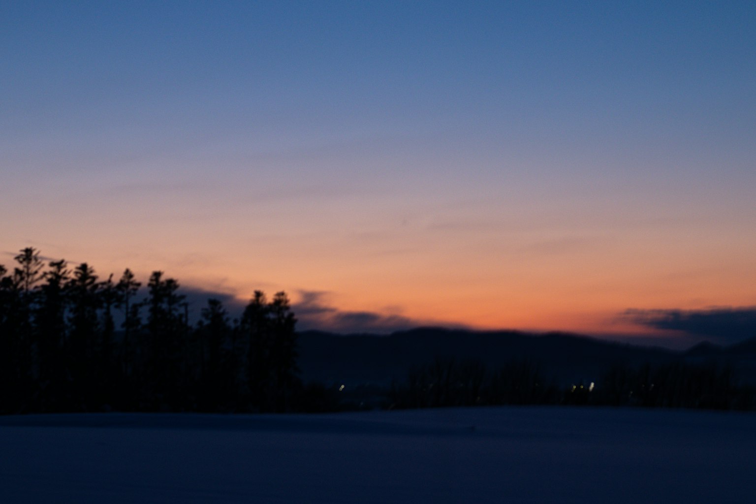 Twilight sky with silhouetted trees and serene landscape