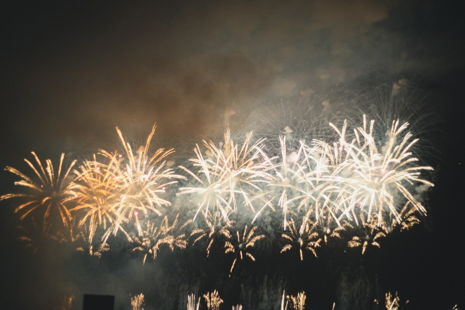 Spectacle de feux d'artifice dans le ciel nocturne avec des couleurs vives et des motifs