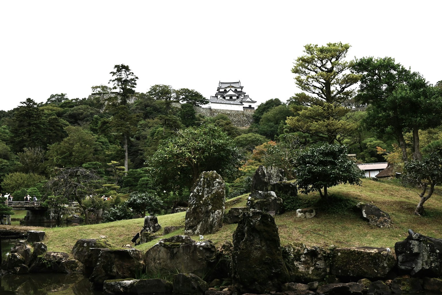 Paisaje con vegetación y arreglos de piedras con un castillo a lo lejos