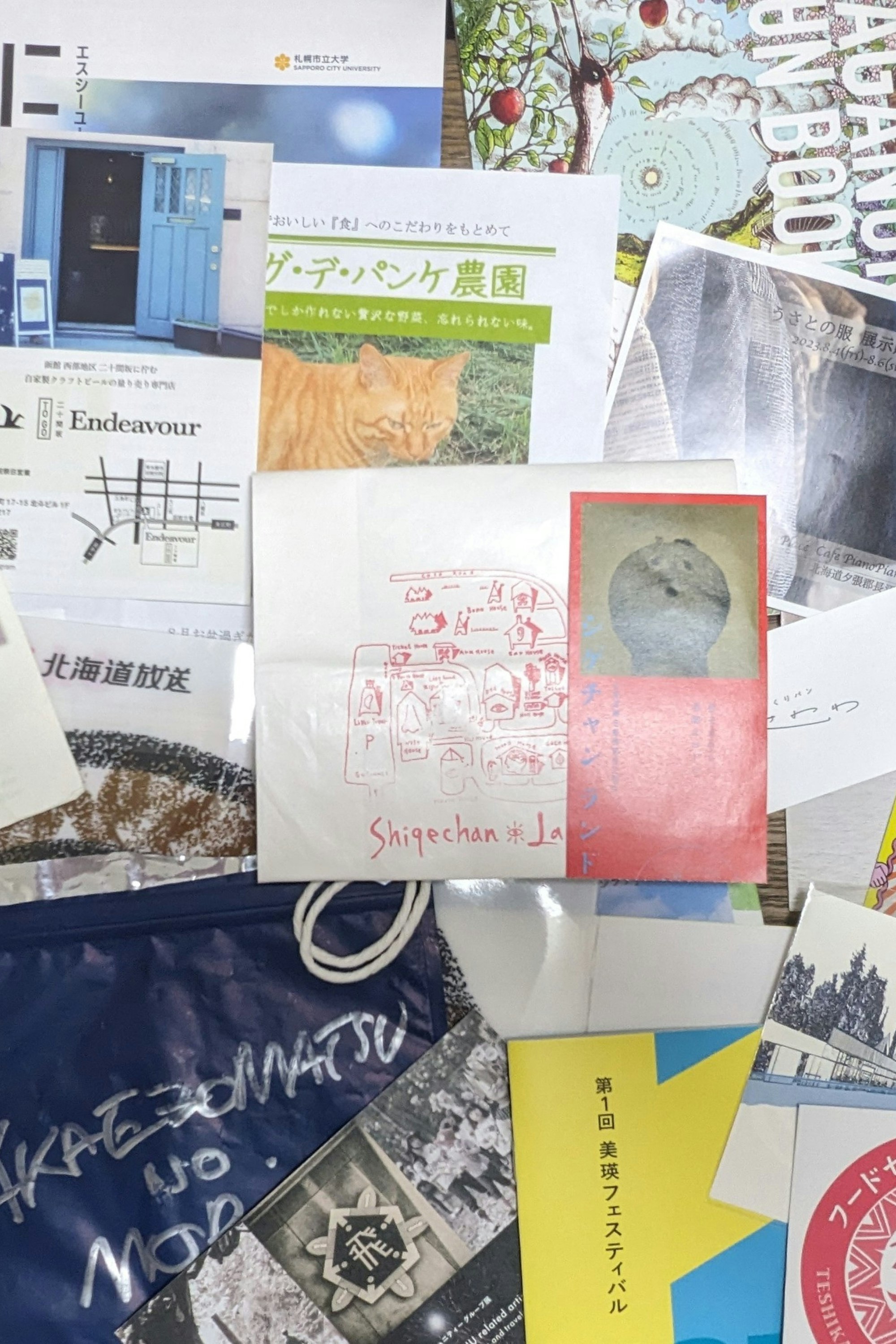 eine Sammlung von Reise-Erinnerungspapieren, Geschenkpapier und Flyern