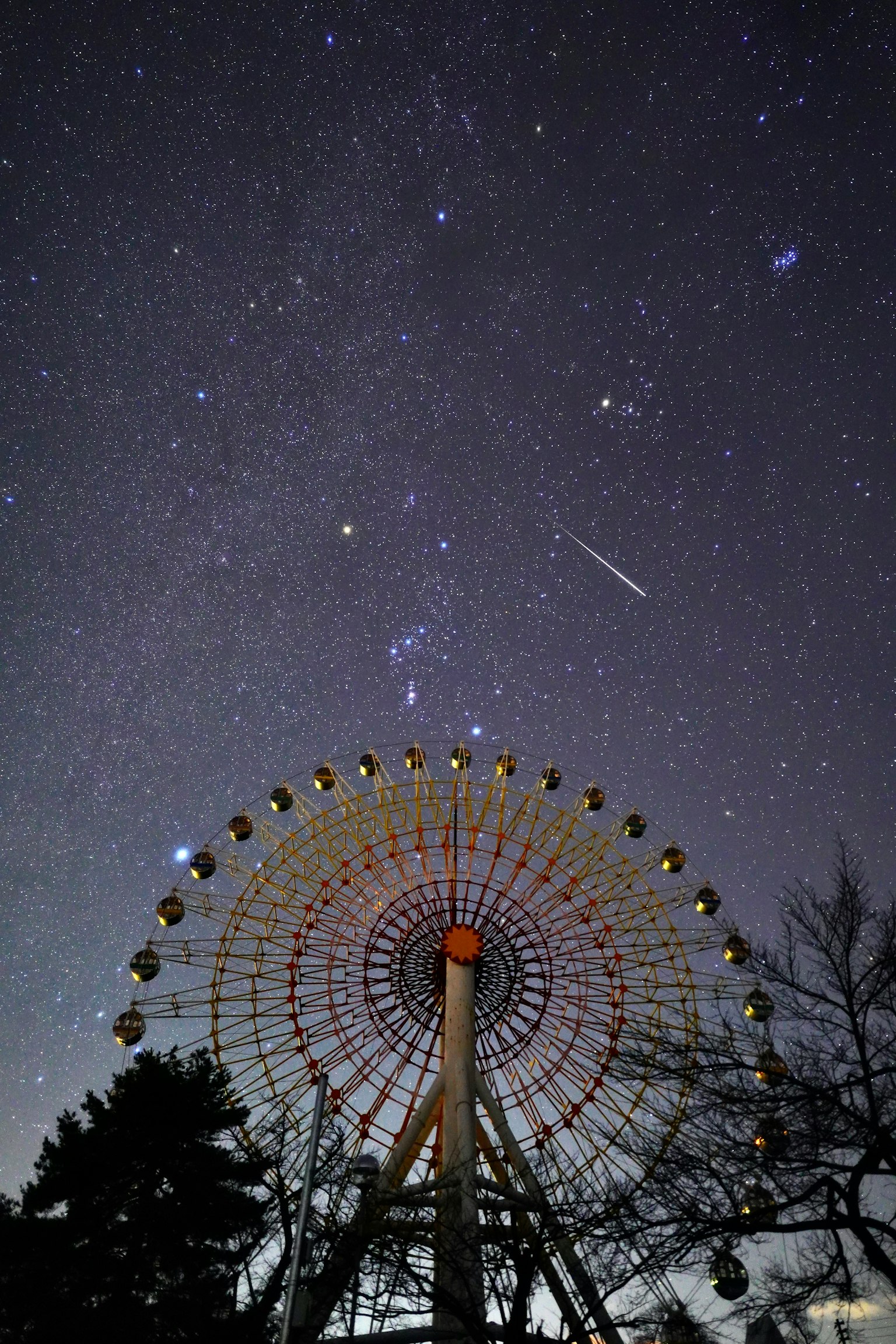 Rueda de la fortuna contra un cielo estrellado