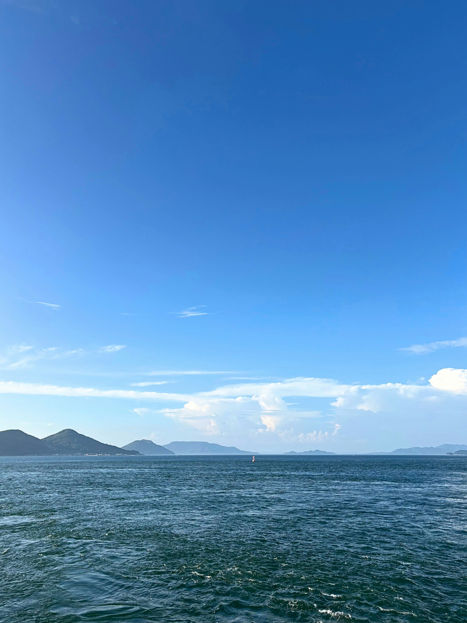 蓝天和宁静海洋的风景 远处可见岛屿