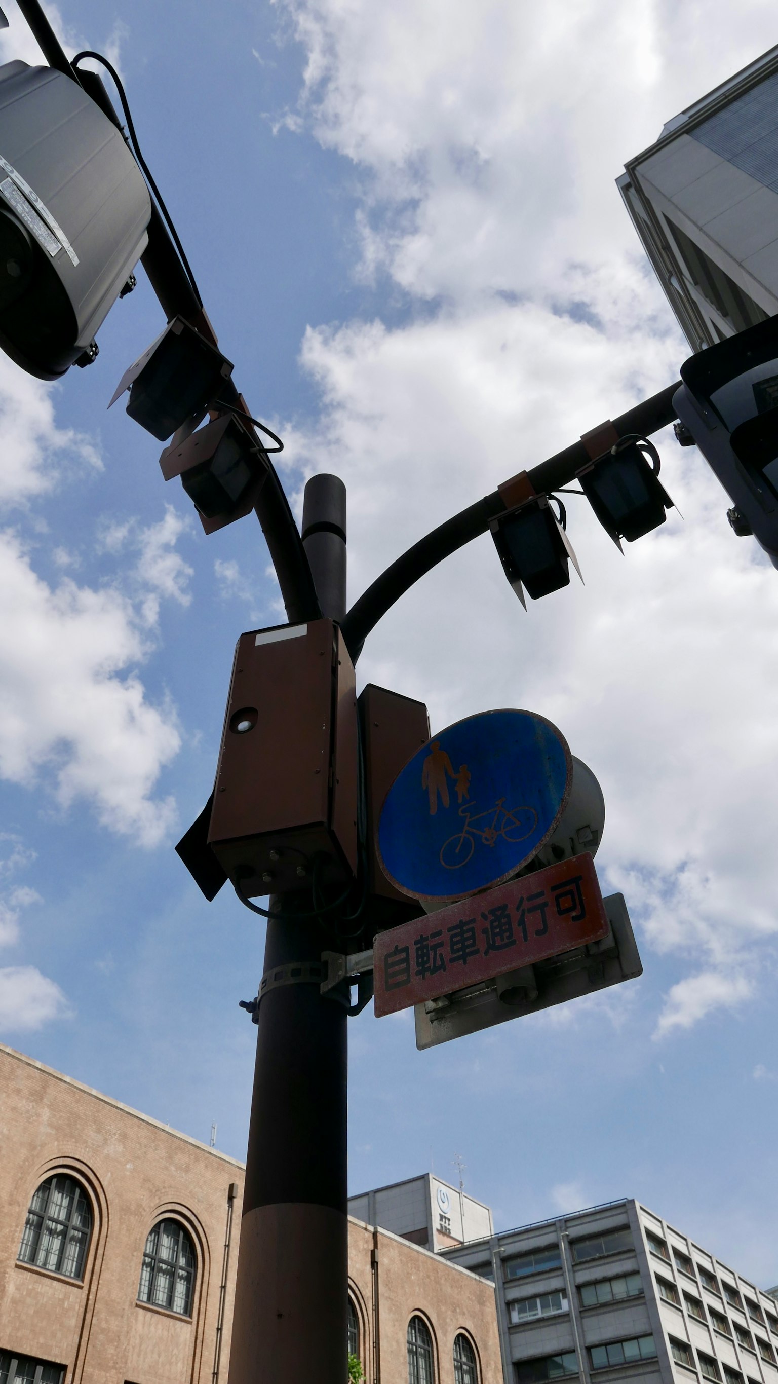 蓝色交通信号灯与多个信号灯的城市景观