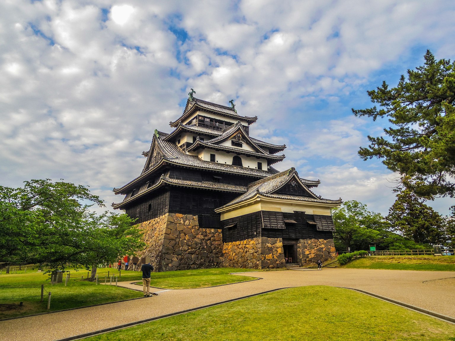 Traditional Japanese castle standing under a beautiful blue sky