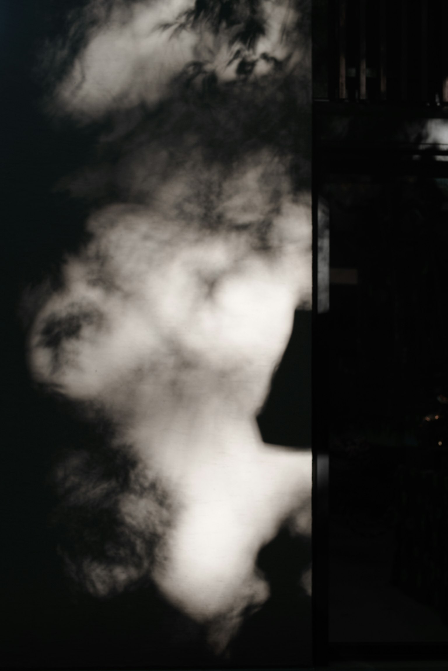 White cloud-like shapes against a black background