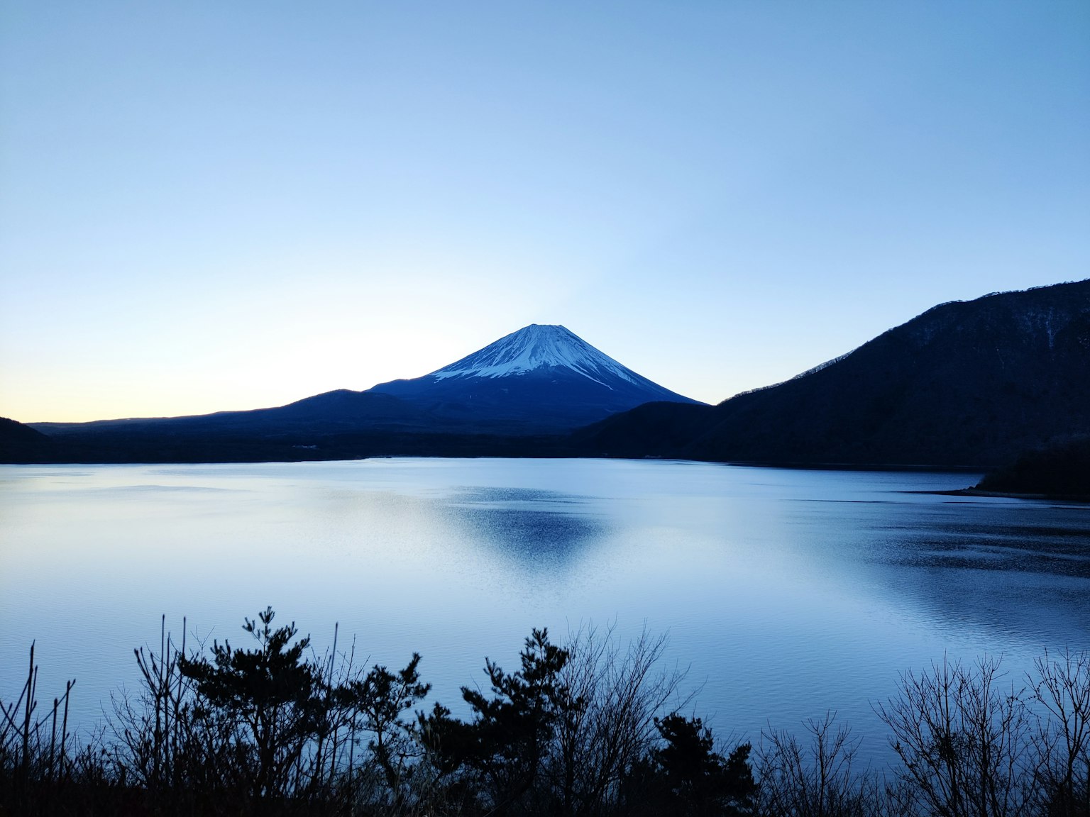 Beautiful view of Mount Fuji and a tranquil lake