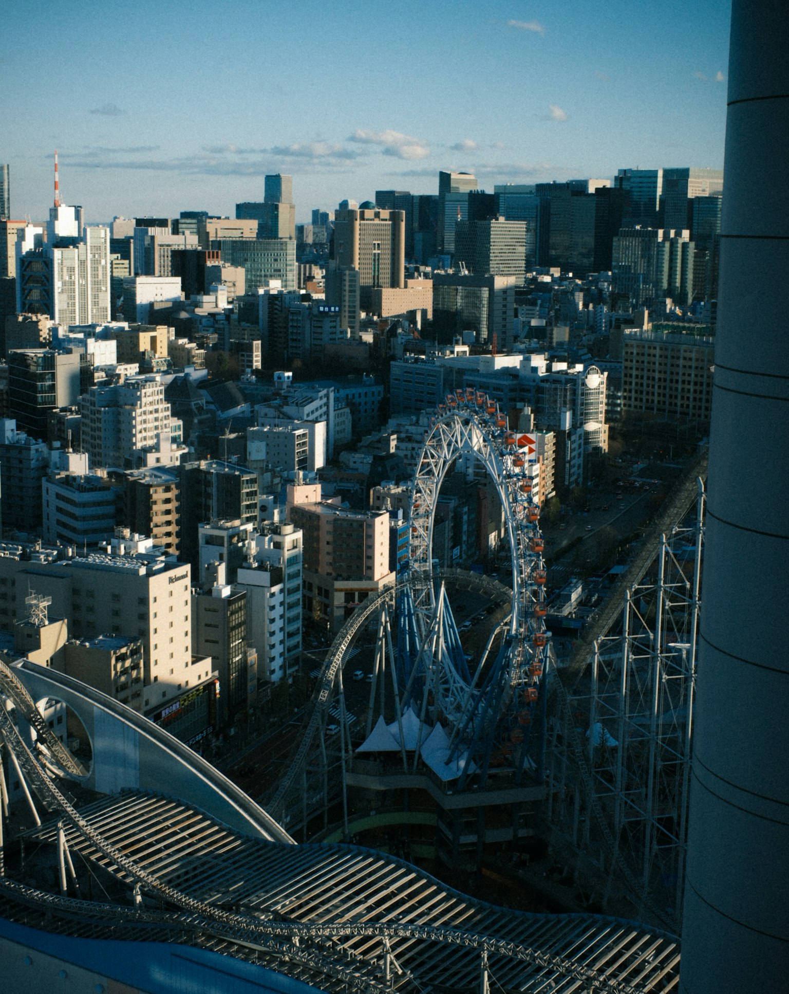 Cityscape of Tokyo featuring a Ferris wheel and modern buildings