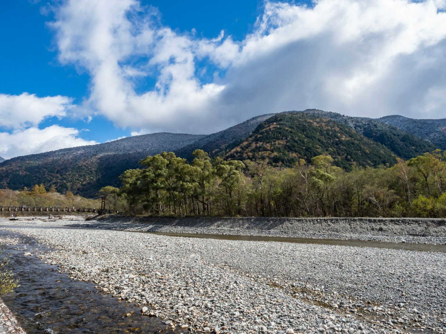 Scenic view of a riverbed with mountains in the background