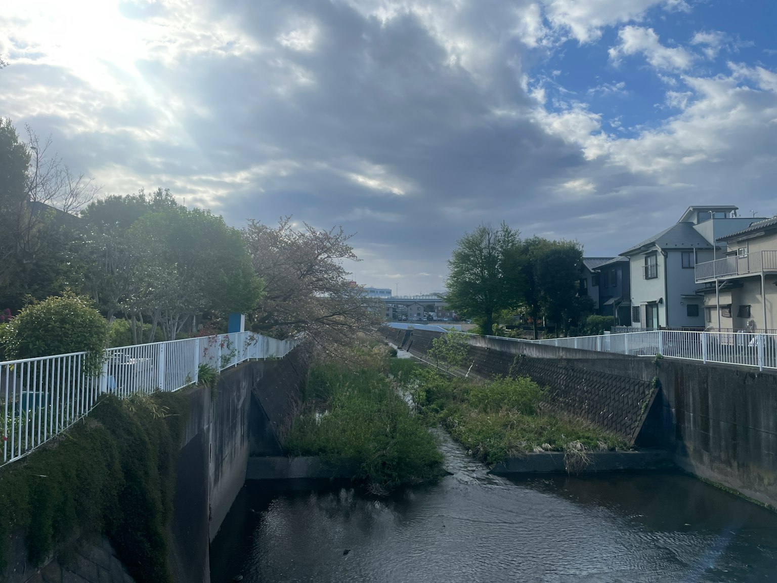 Serene river scene with blue sky and clouds