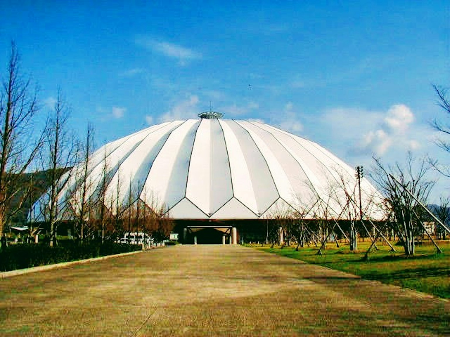 蓝天下的白色圆顶建筑