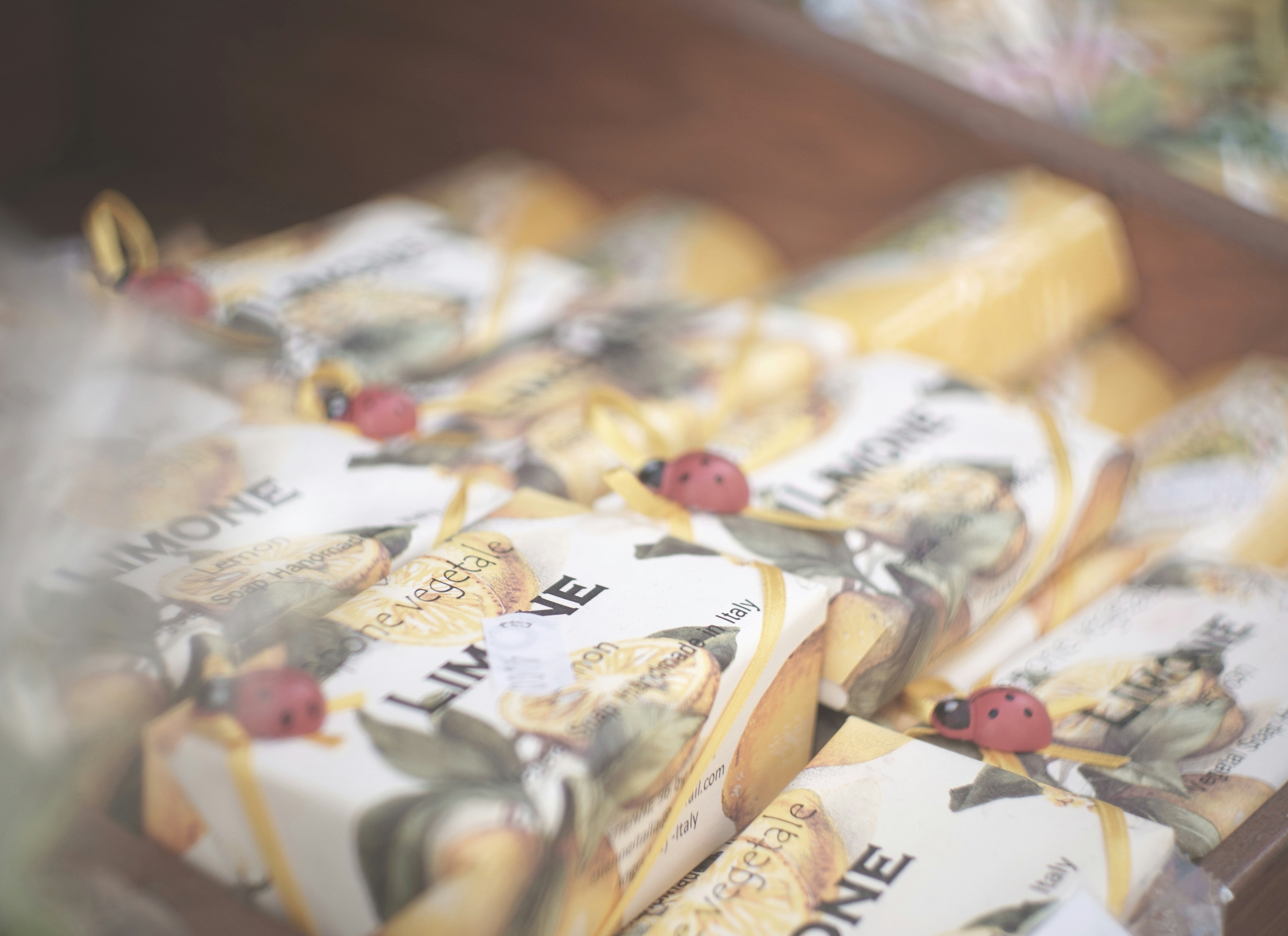 candy-like wrapped packets piled on paper