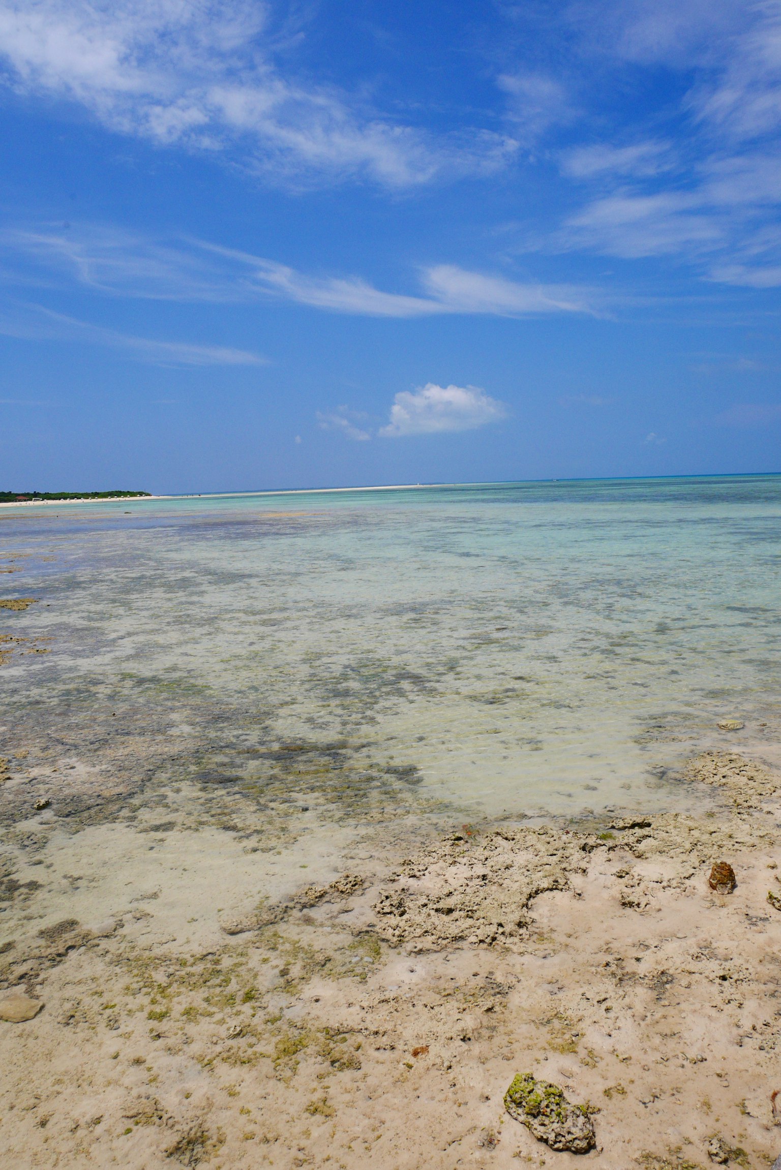Vue panoramique d'un ciel bleu clair et d'un océan transparent avec rivage rocheux