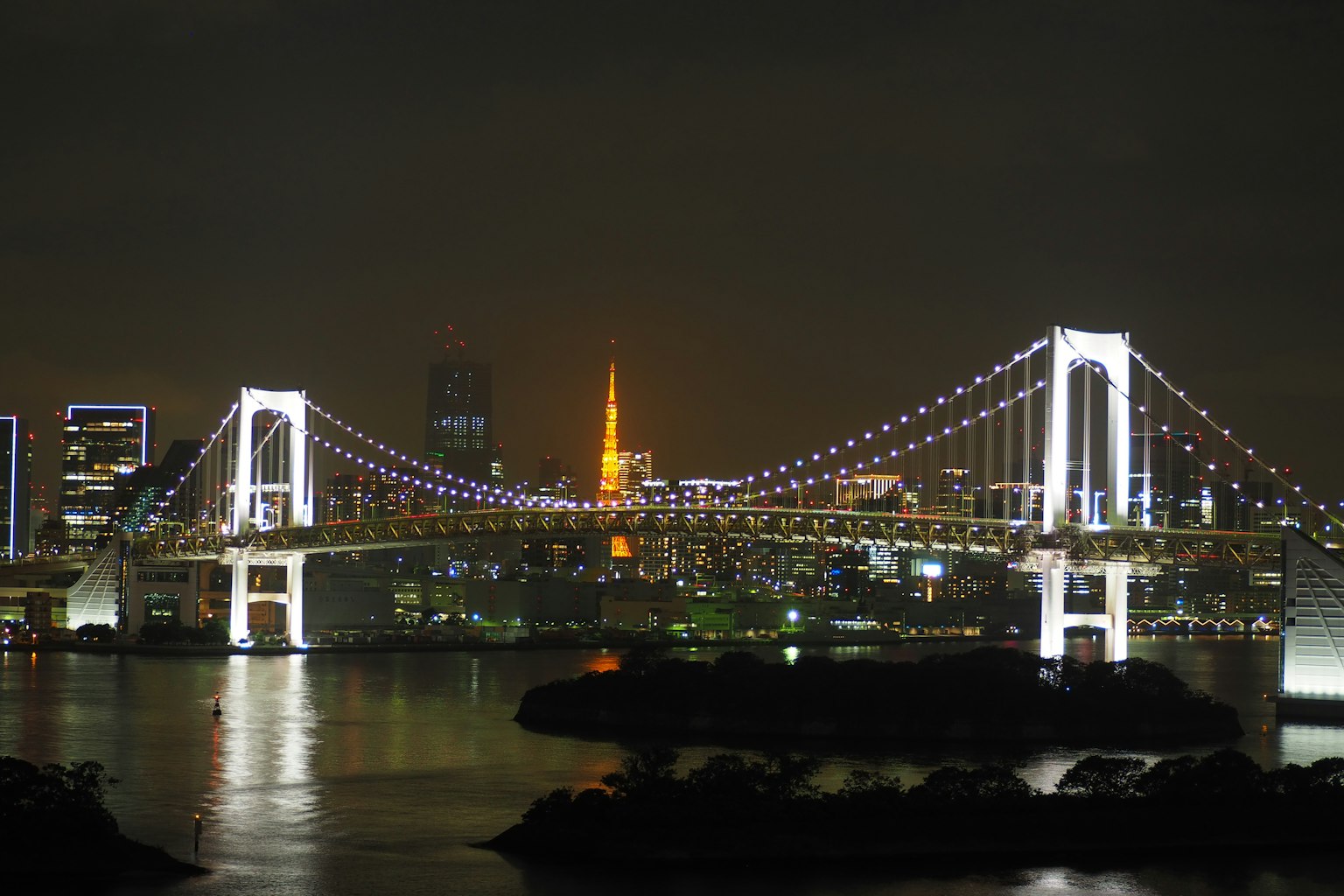 夜景中的彩虹桥和东京塔