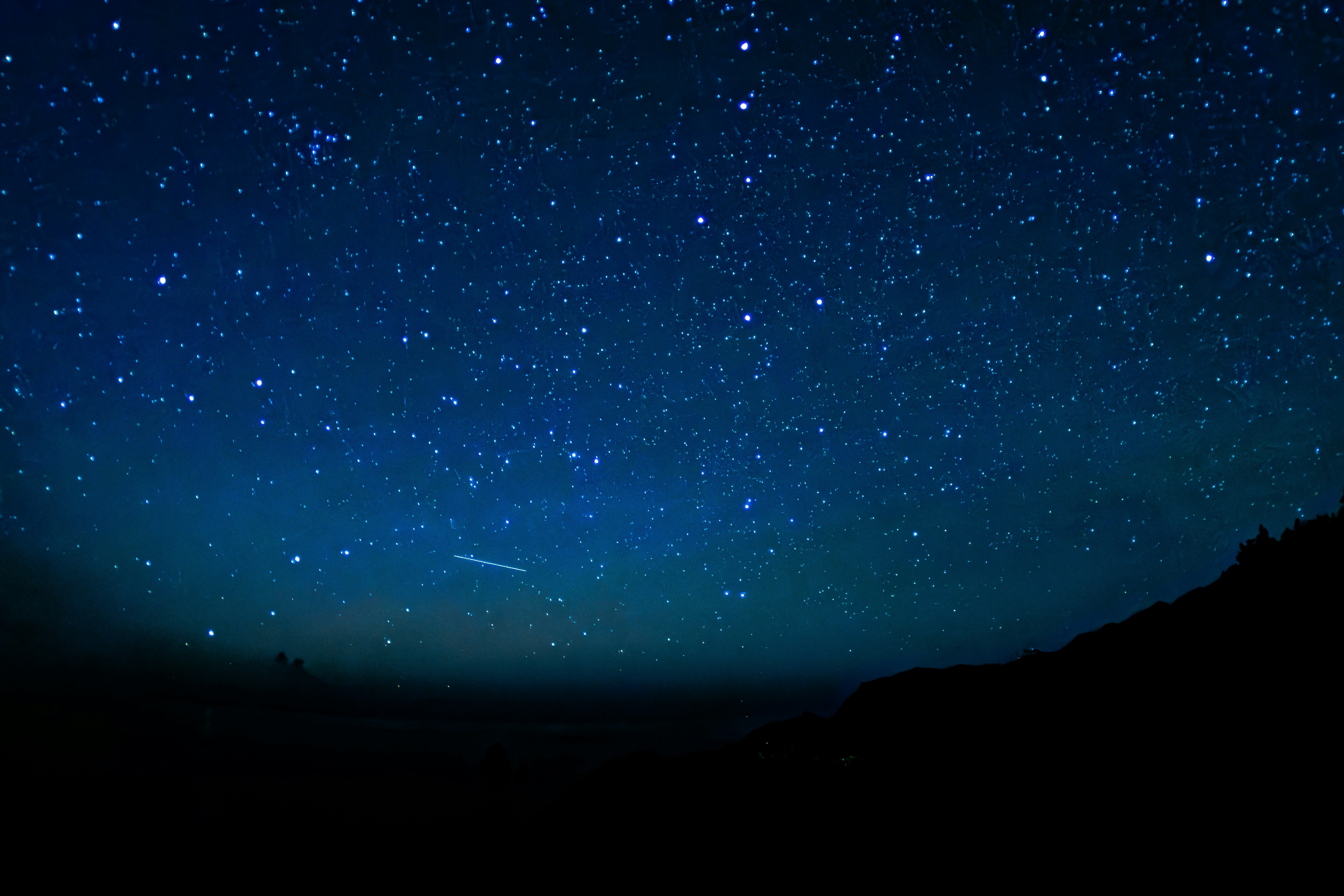 夜空に広がる満天の星と海辺のシルエット