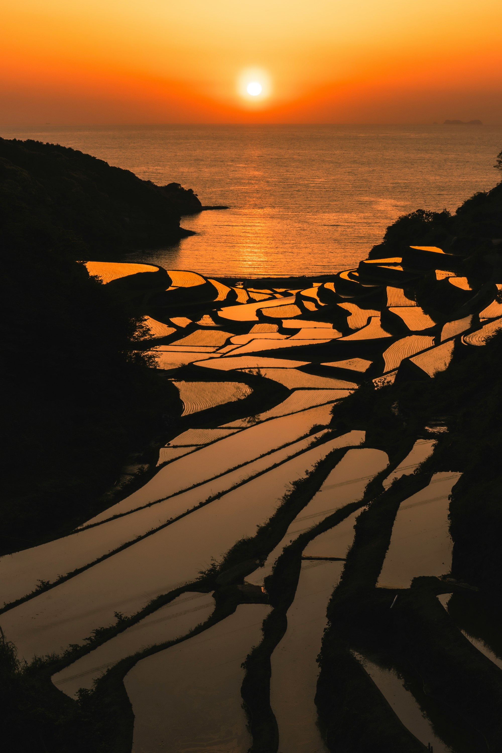 Côte rocheuse au coucher du soleil et vagues