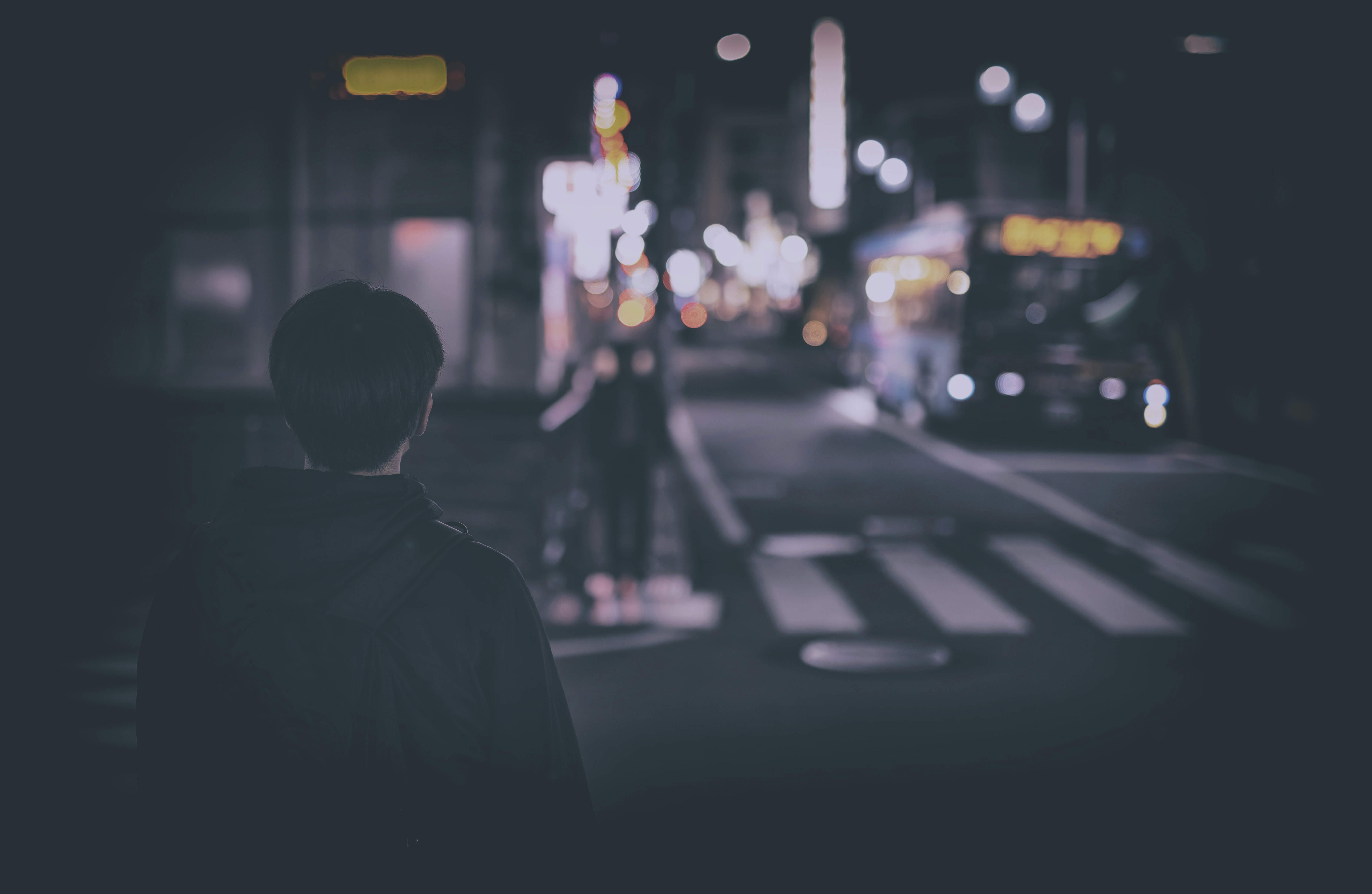 bokeh night crosswalk with streetlights