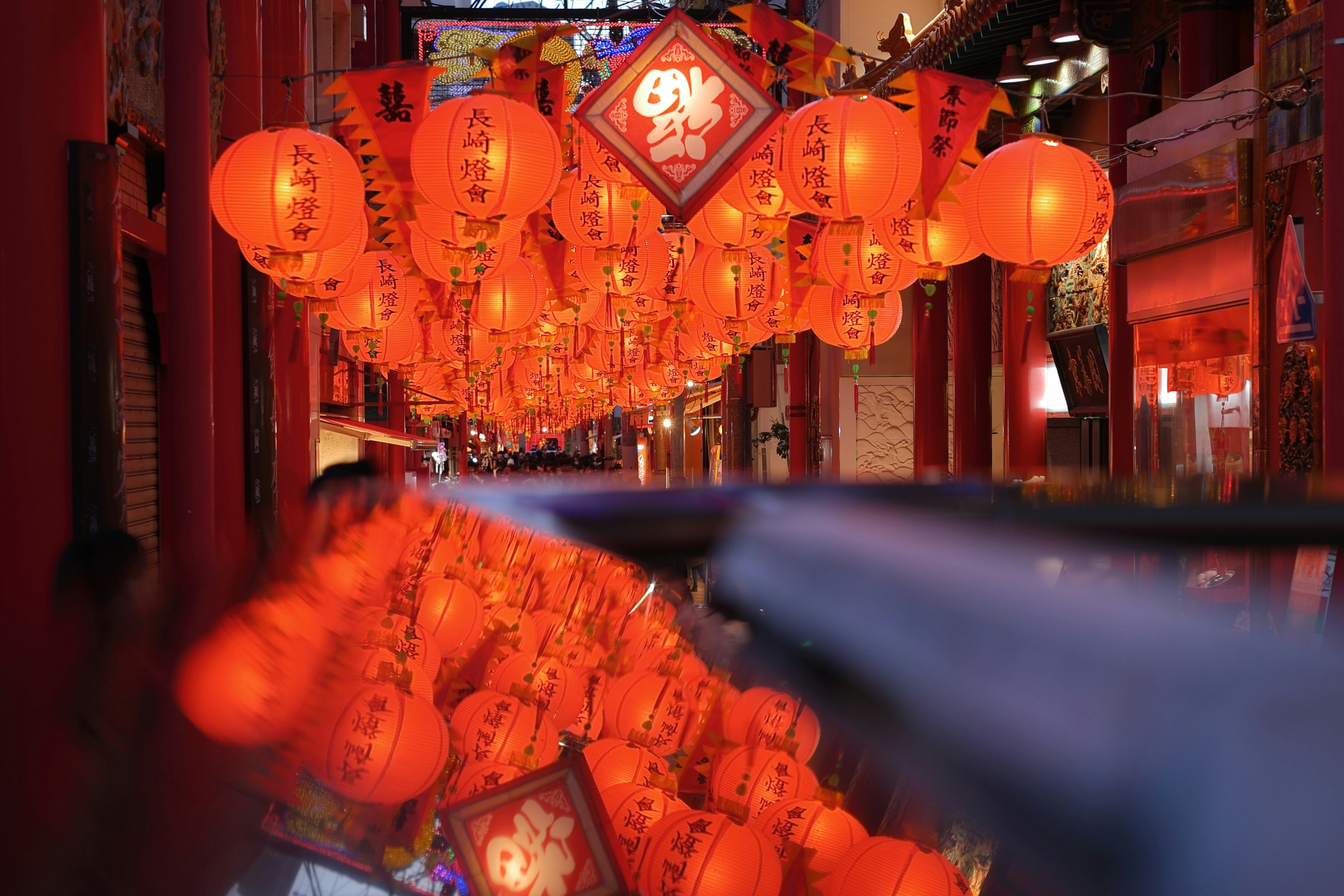 Nagasaki lantern festival alley lined with red lanterns