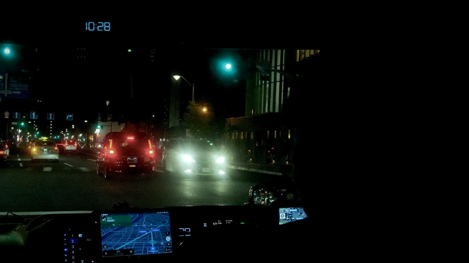 night highway view from inside a car
