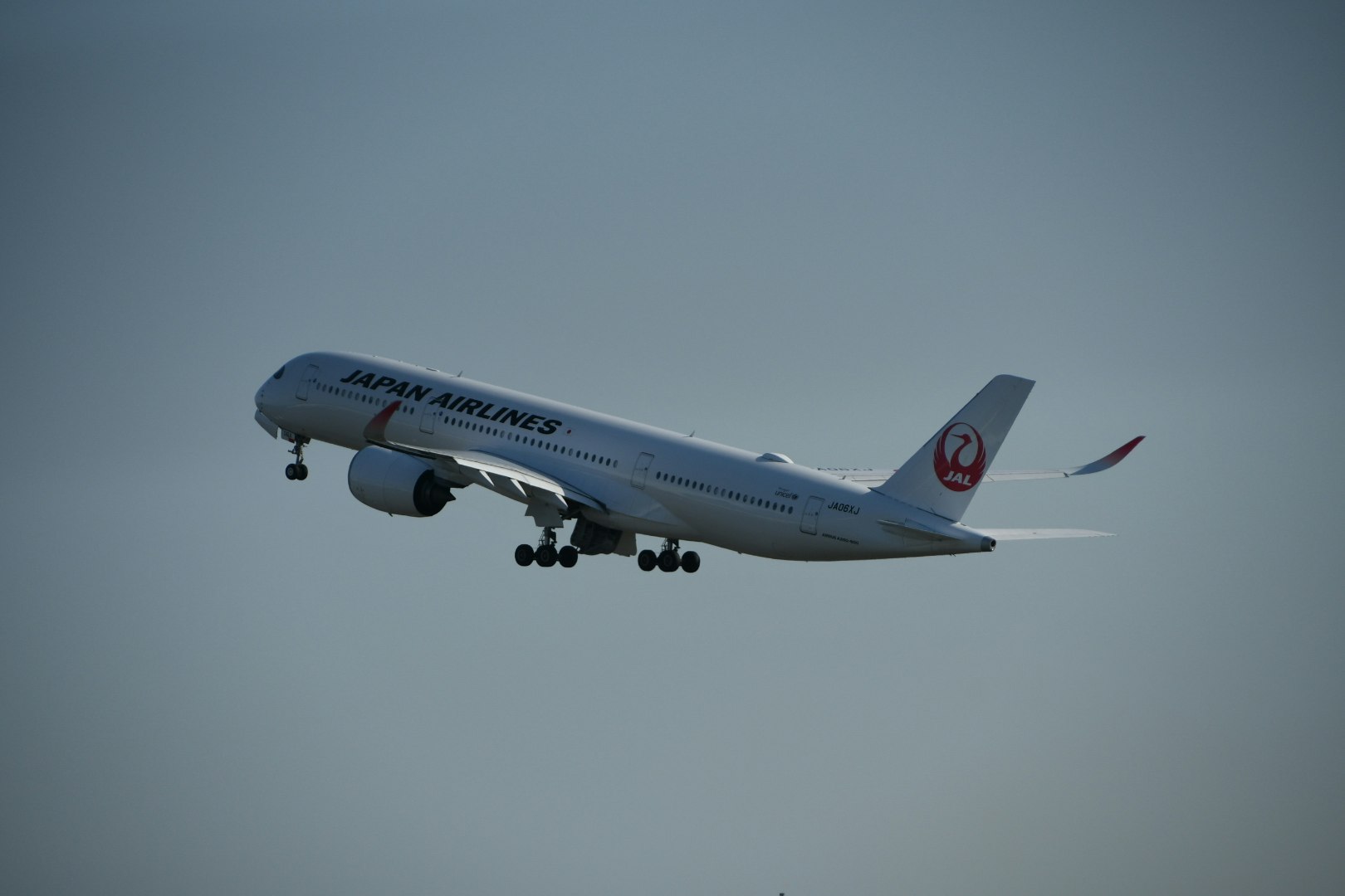 Flugzeug fliegt am Himmel kurz vor dem Start