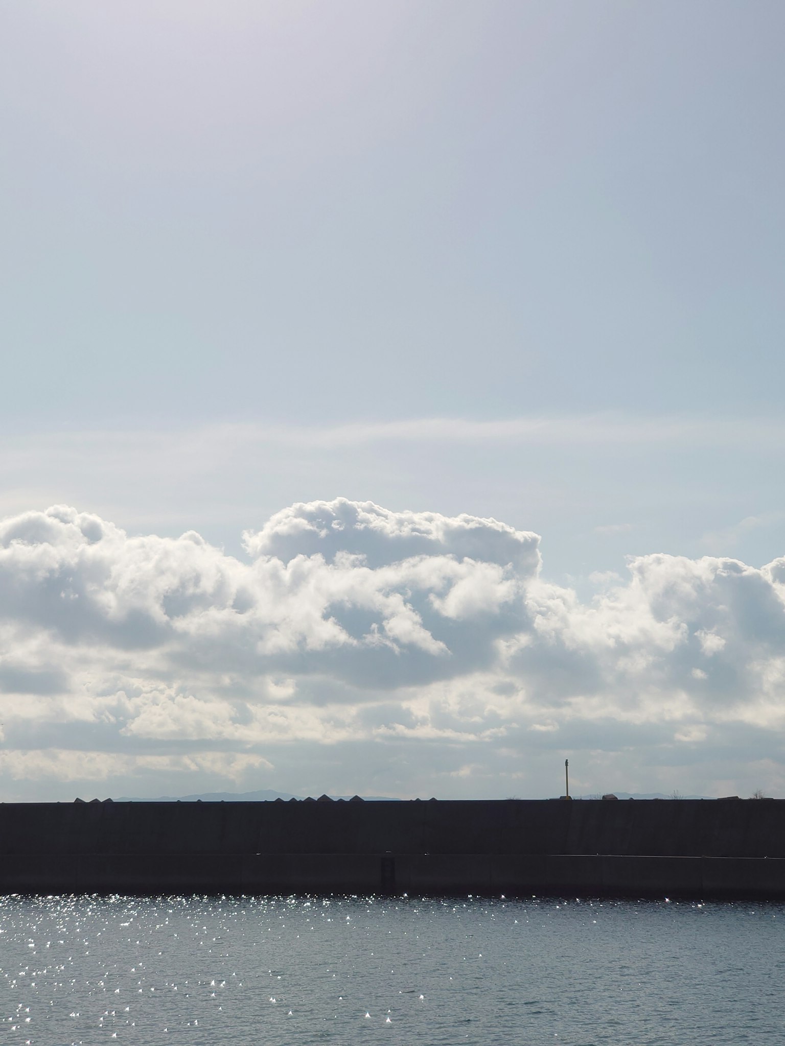 藍天上漂浮著白雲，寧靜水面的風景