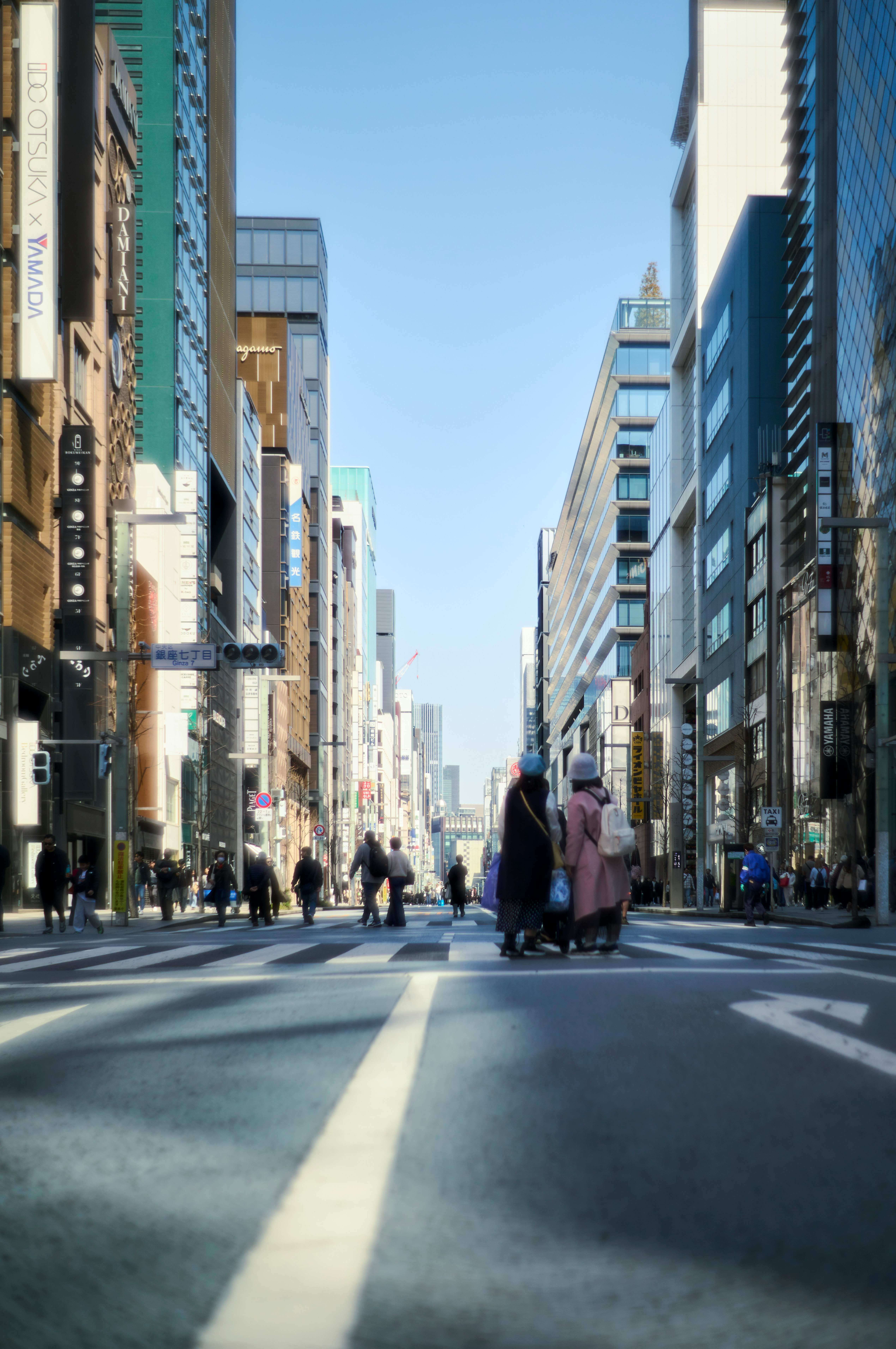 賑やかな都市の通りに人々が歩いている様子 高層ビルが立ち並ぶ背景