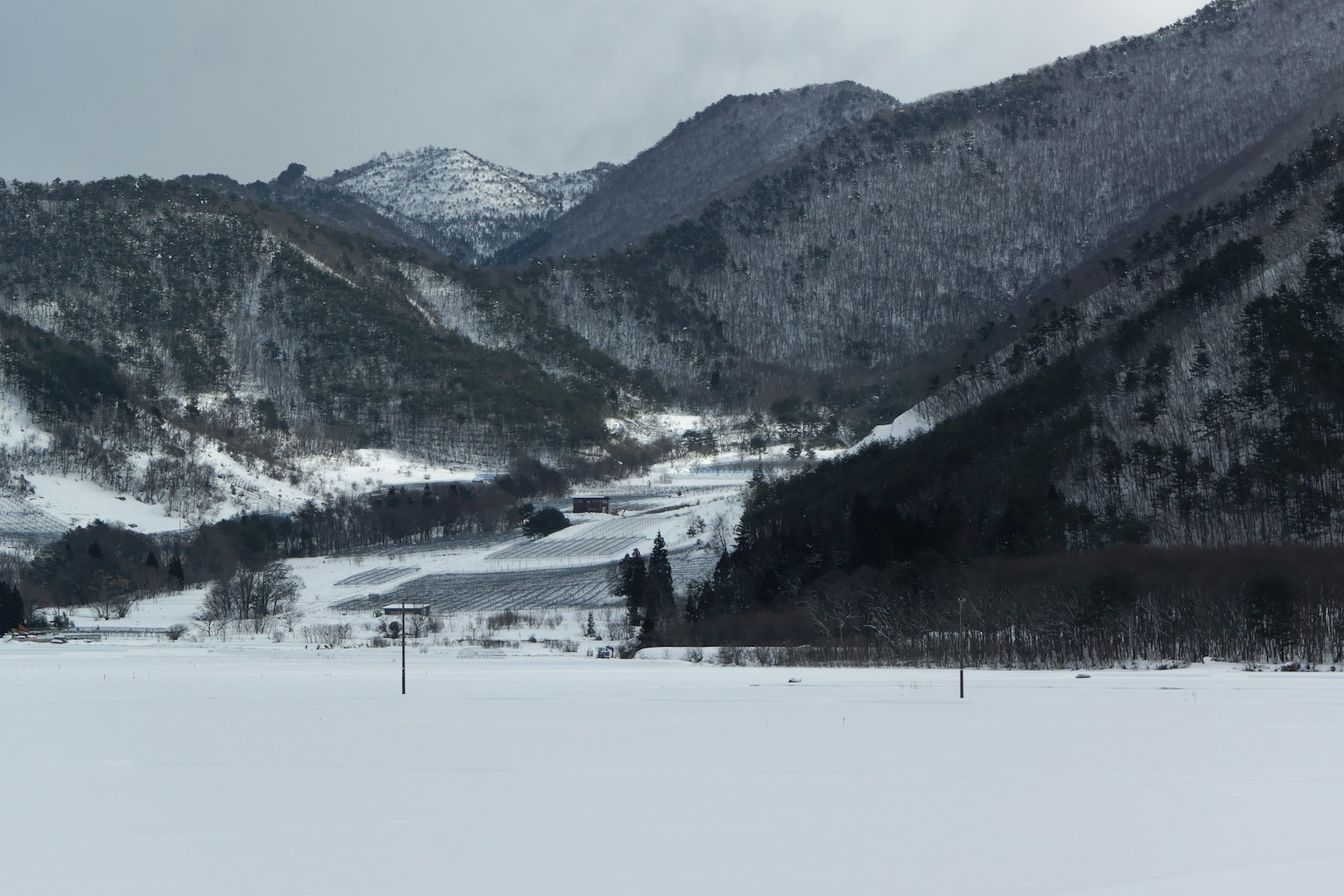 冬季景觀，雪覆蓋的山脈和山谷