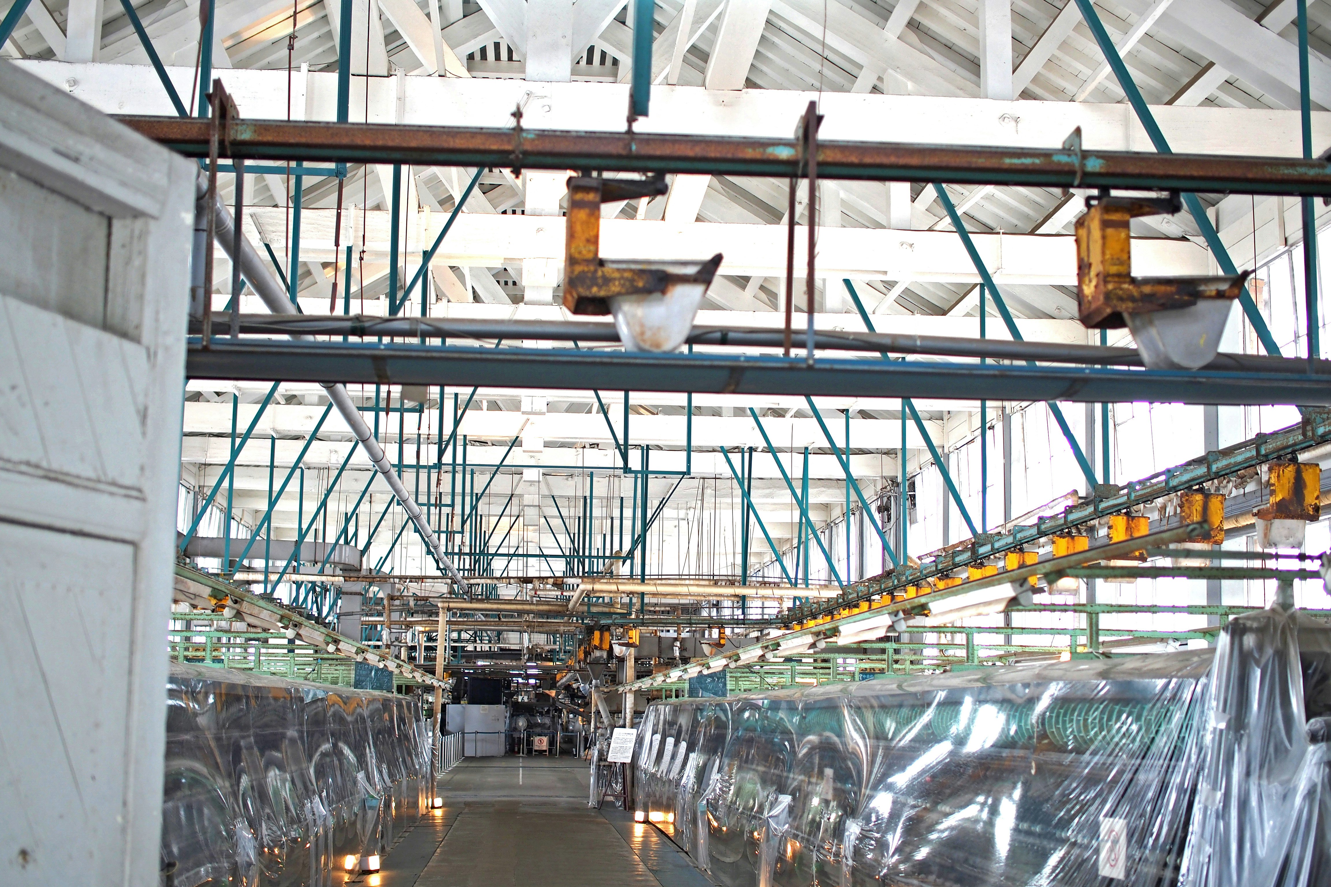 production line inside a factory with conveyor systems