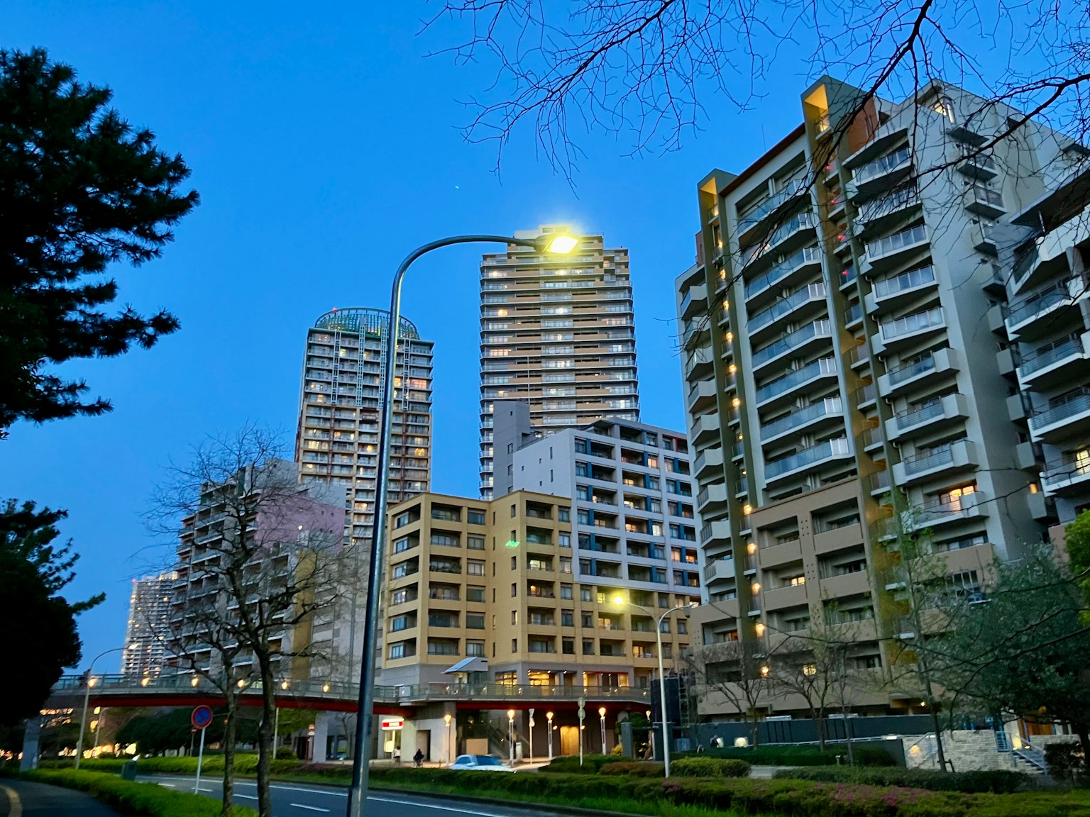 夜晚城市风景 高楼和街灯