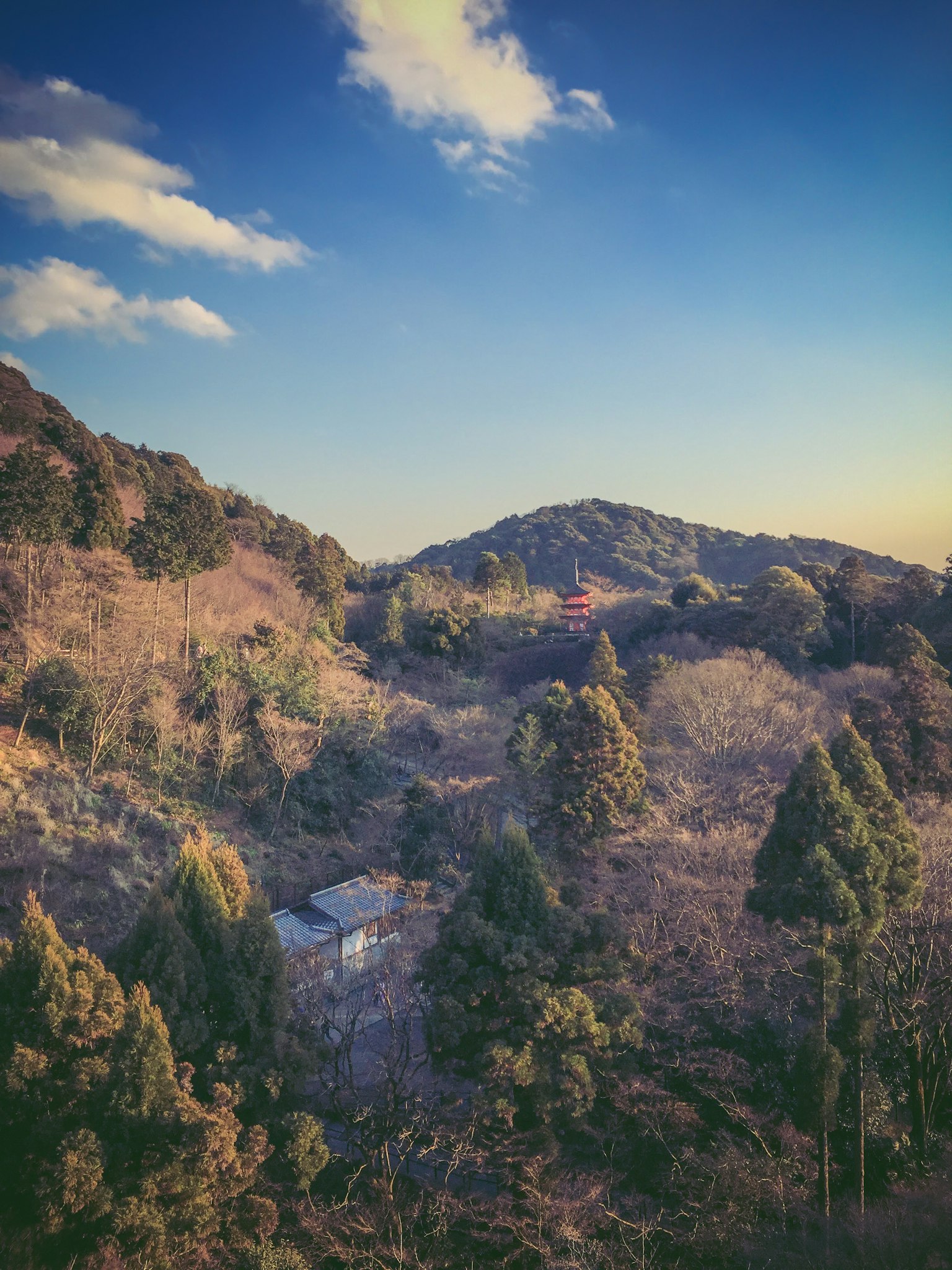 Una foto di paesaggio sereno circondato da montagne e alberi