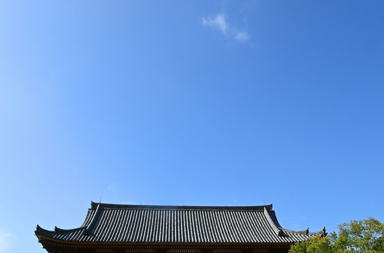 清澈藍天下的傳統日本建築屋頂