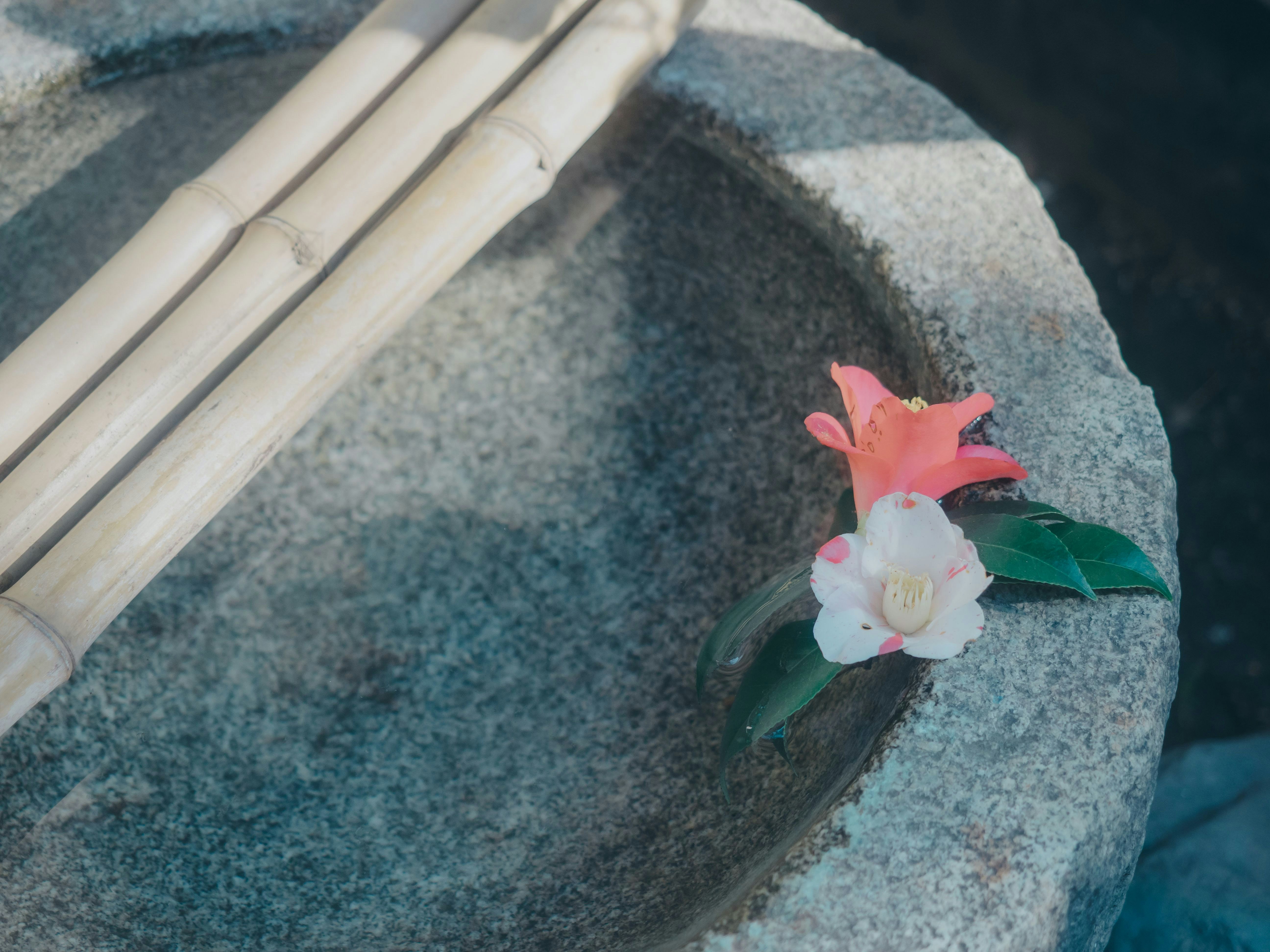 石の縁に添えられた花の飾り