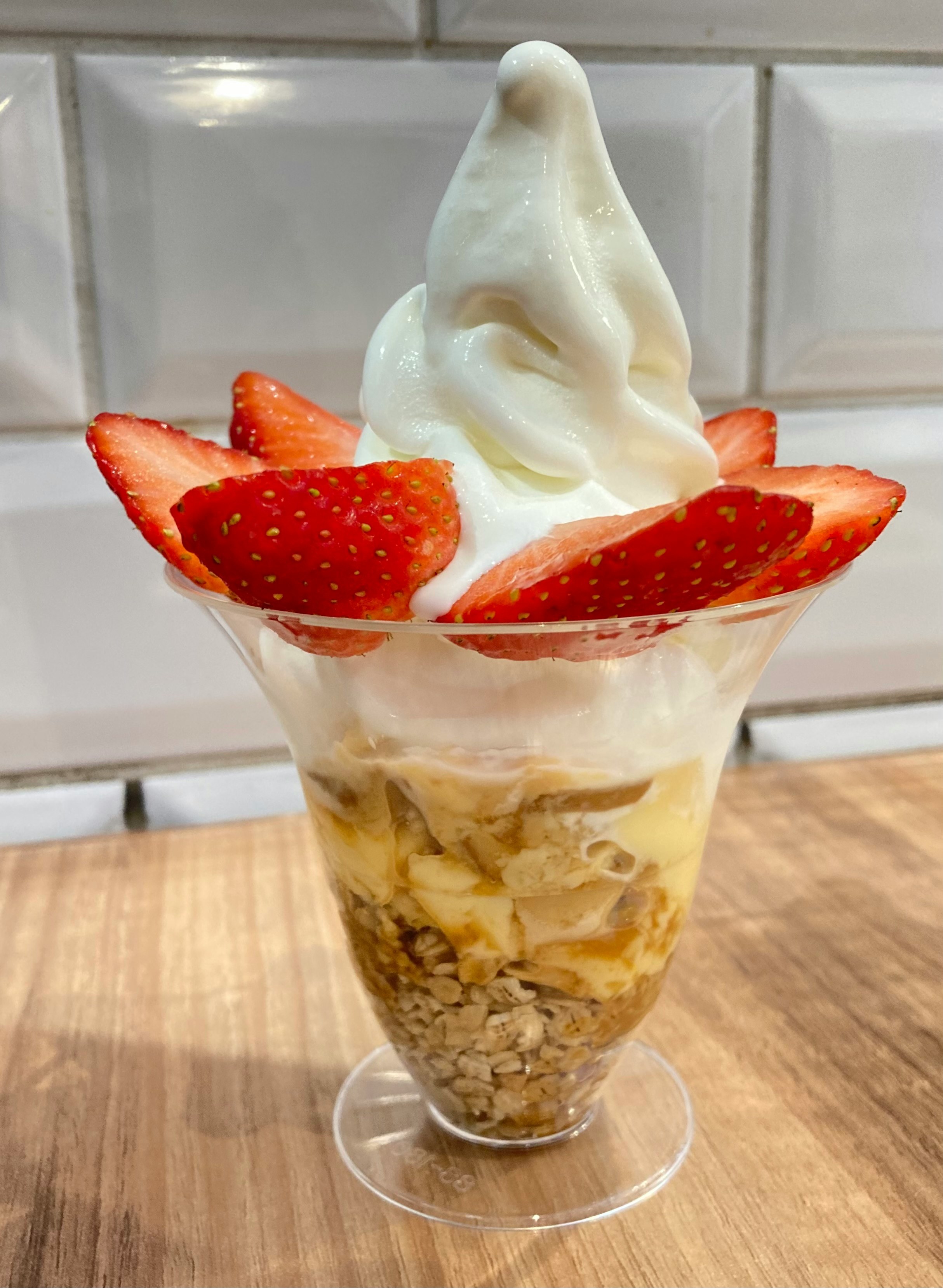 strawberry parfait with soft-serve ice cream image