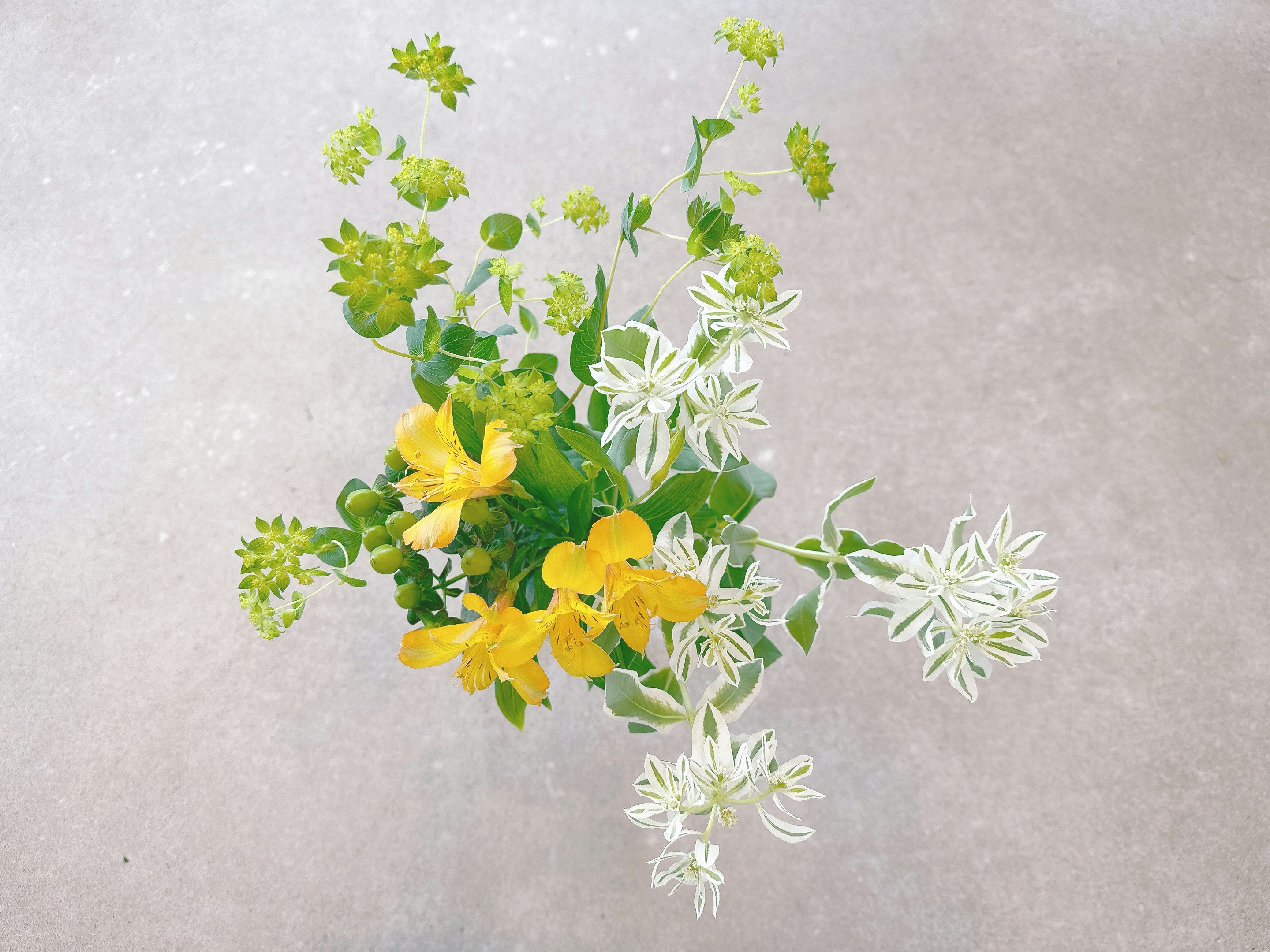 small bouquet of white and yellow flowers